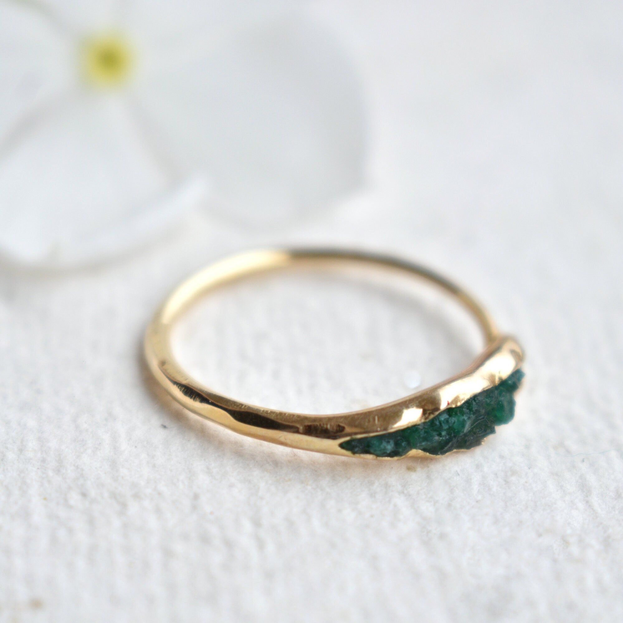 Natural Rough Emerald Peapod Ring in 14K/18K Yellow Gold