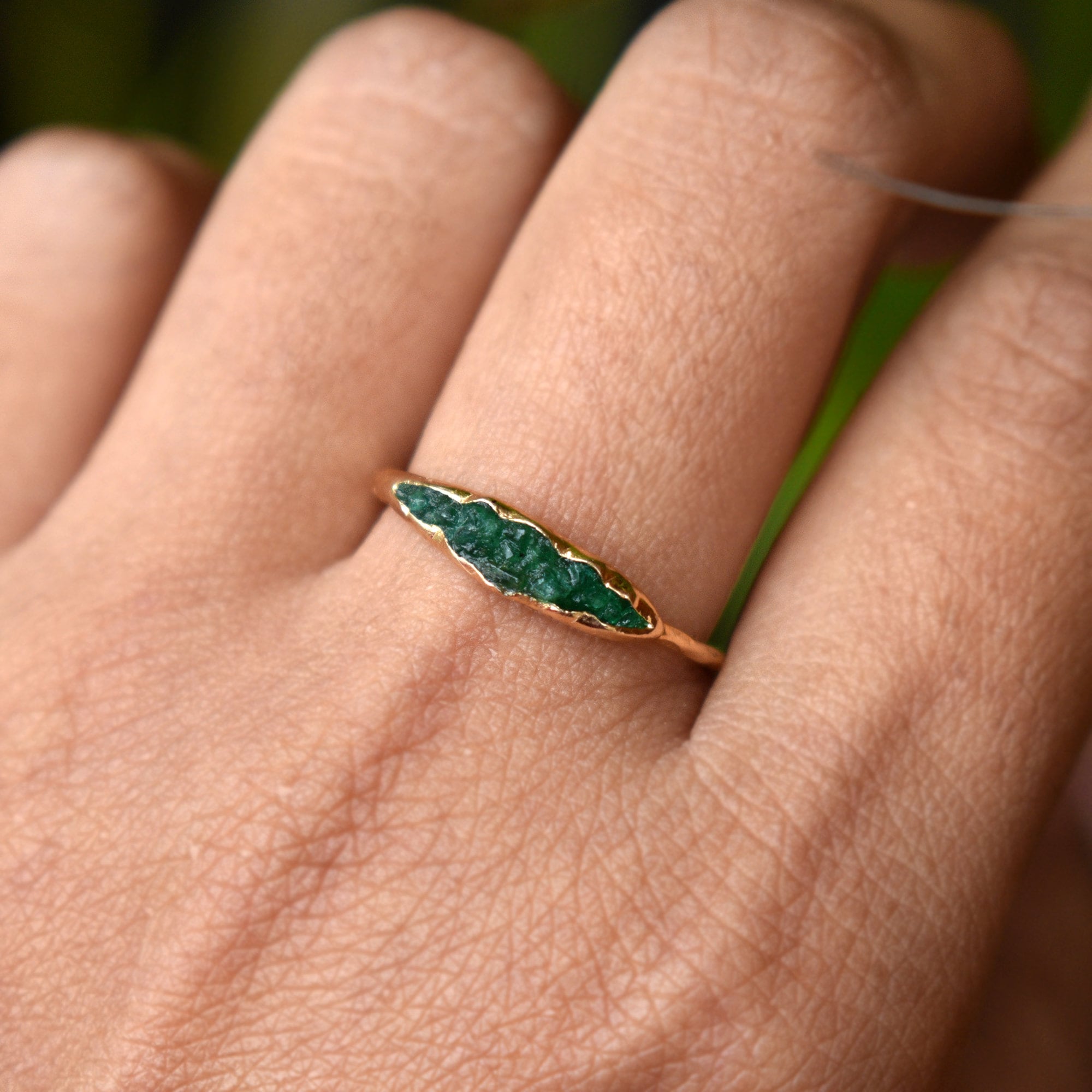 Natural Rough Emerald Peapod Ring in 14K/18K Yellow Gold