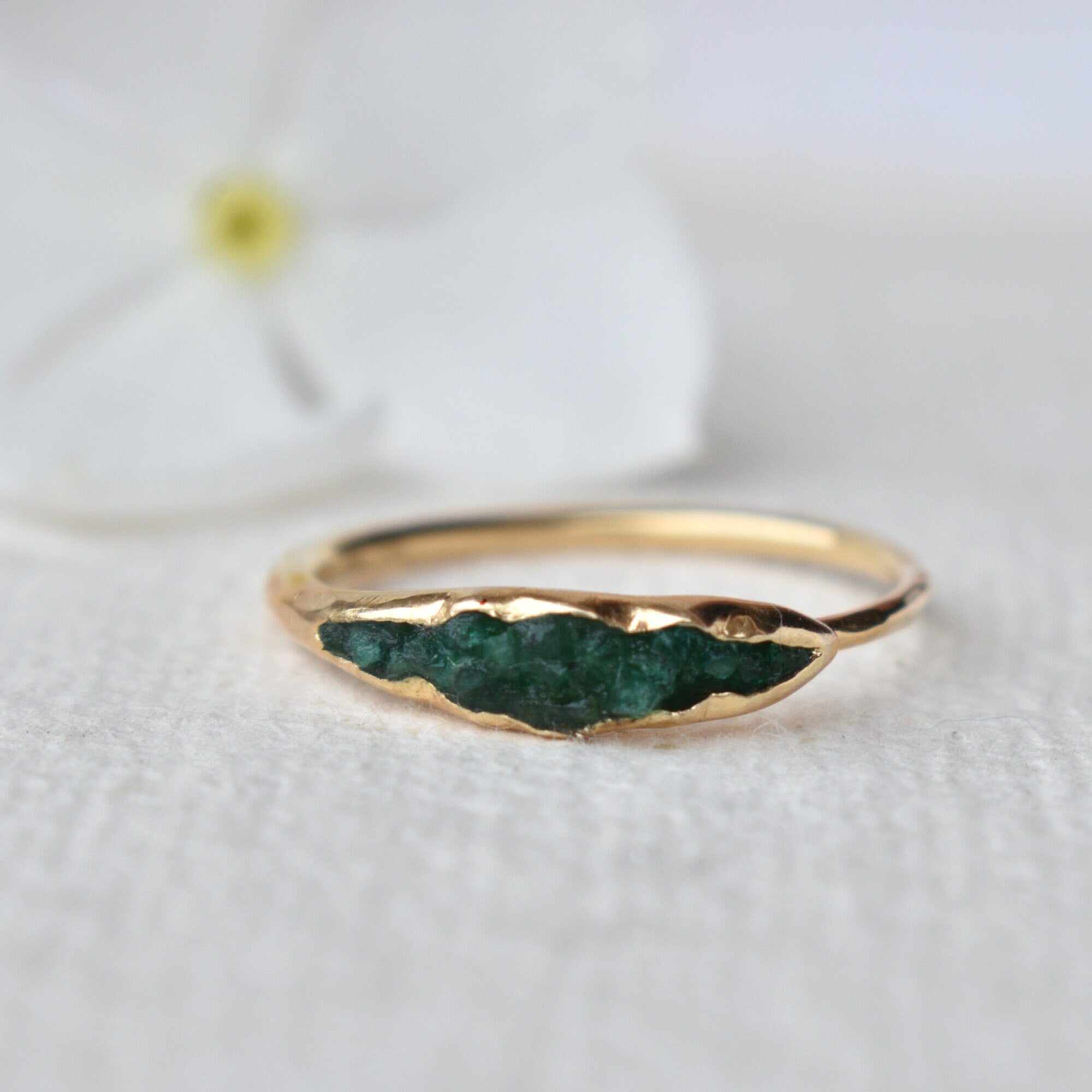 Natural Rough Emerald Peapod Ring in 14K/18K Yellow Gold