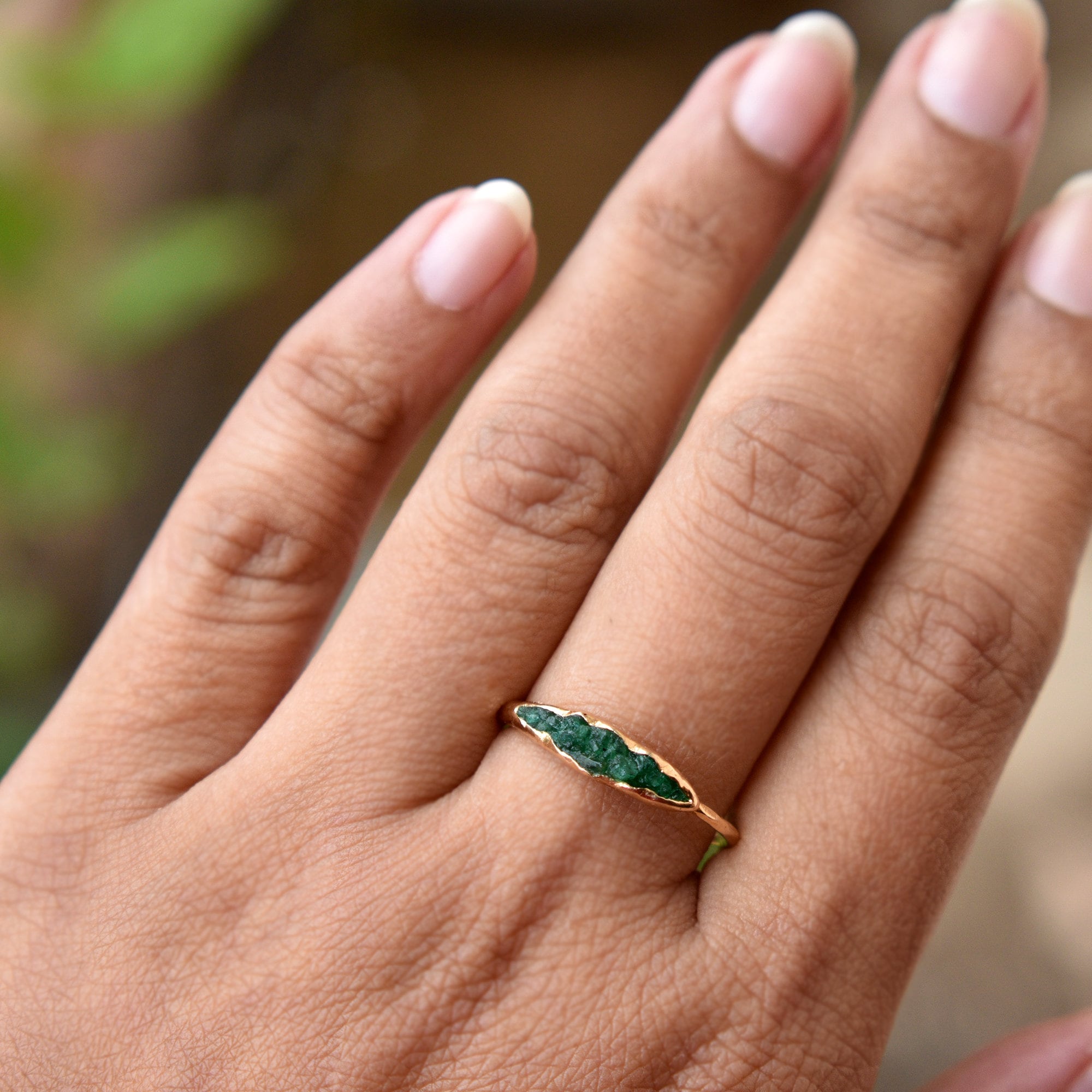 Natural Rough Emerald Peapod Ring in 14K/18K Yellow Gold
