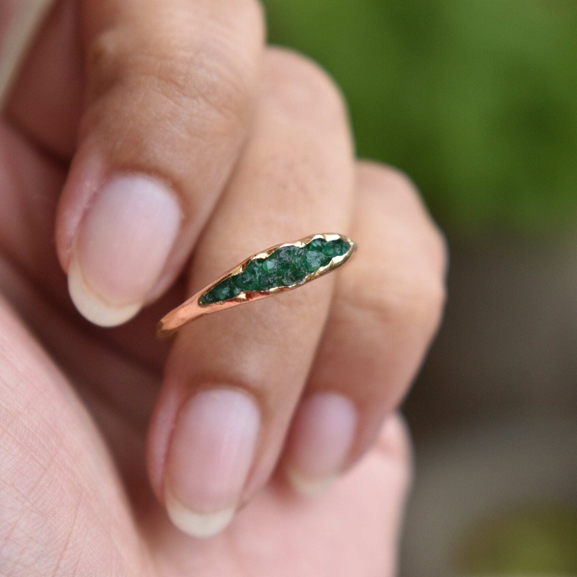 Natural Rough Emerald Peapod Ring in 14K/18K Yellow Gold