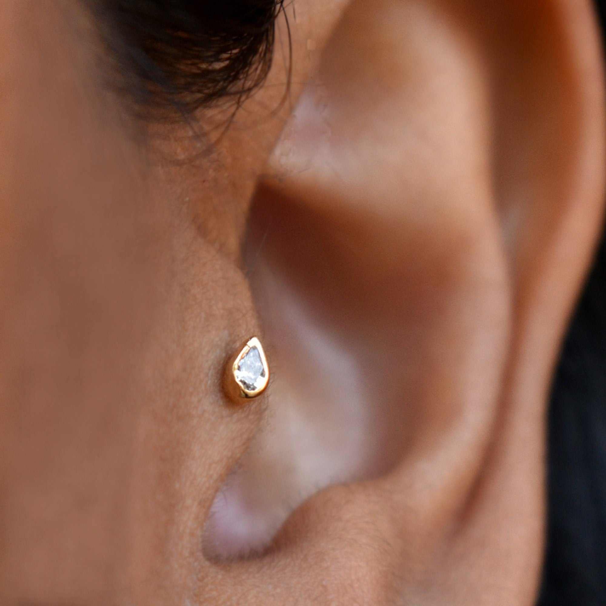 3x2 mm Natural Pear Diamond Flatback Earring in 14k Solid Gold