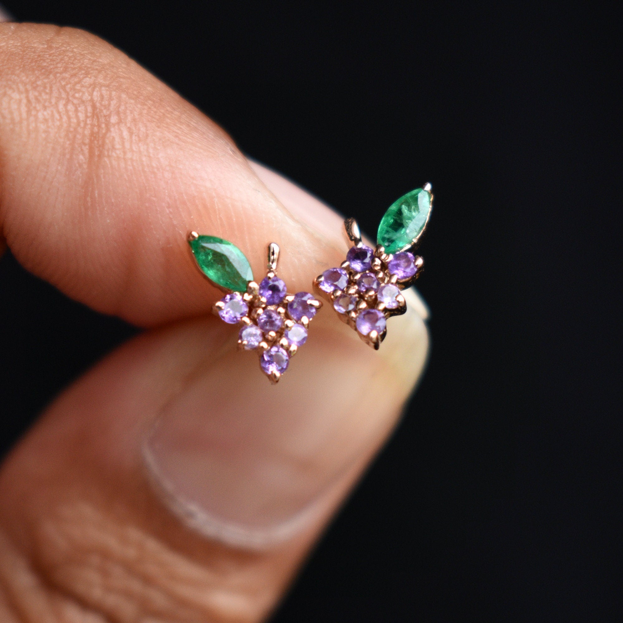 Amethyst & Emerald Grape Earrings