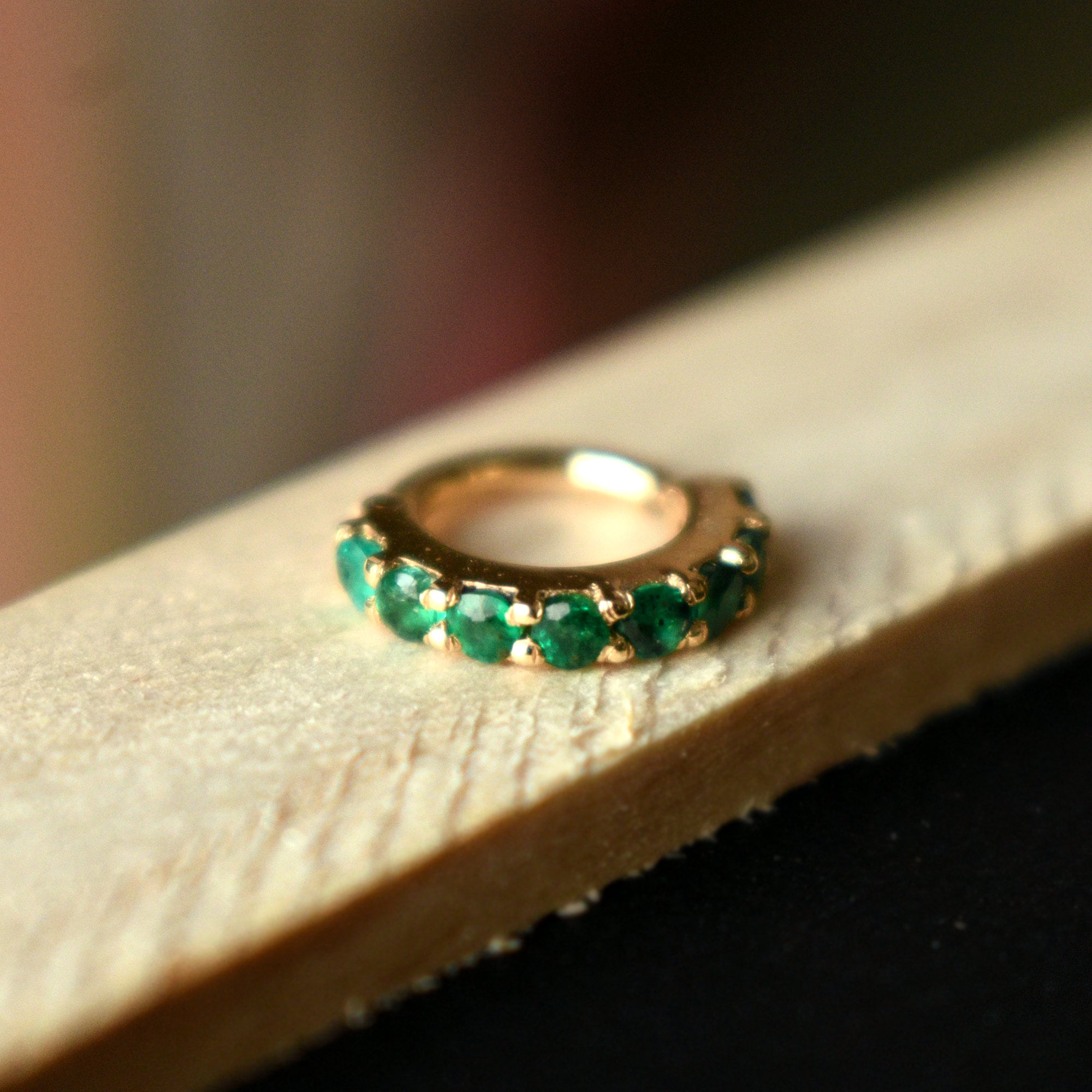 6mm-13mm Natural Green Emerald Hinged Hoop Clicker