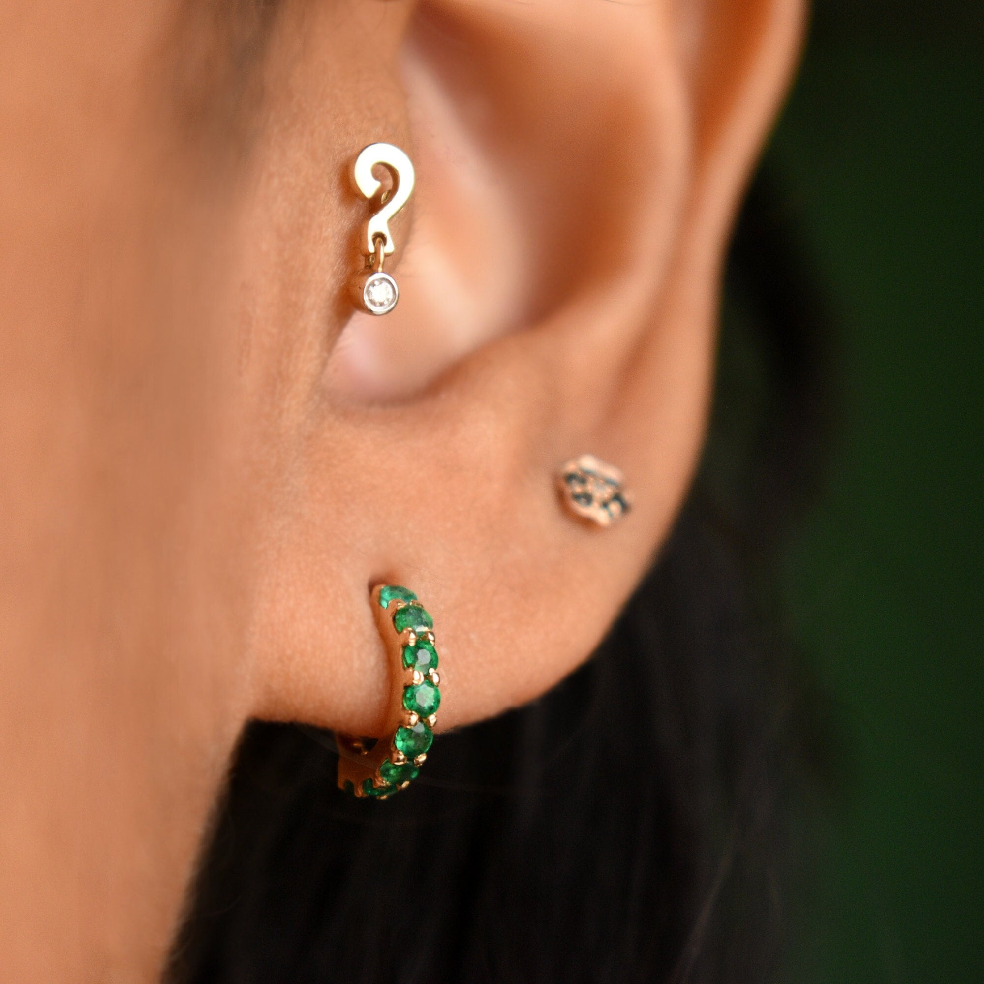 6mm-13mm Natural Green Emerald 18g Clicker, 14k 18k Solid Gold 2.5mm Hinged Hoop Earring, Nose Cartilage Conch Anti Helix Lip Piercing
