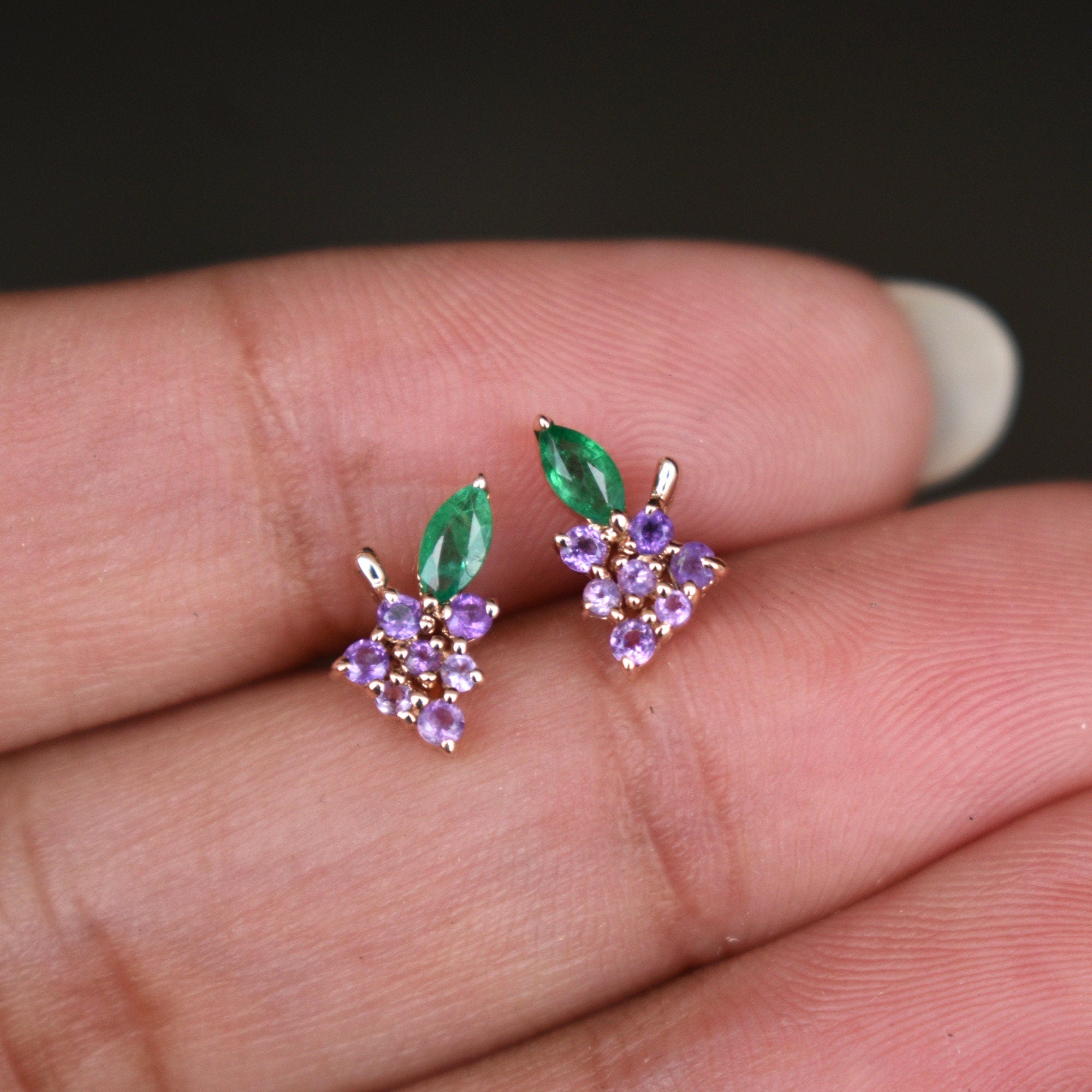 Amethyst & Emerald Grape Earrings
