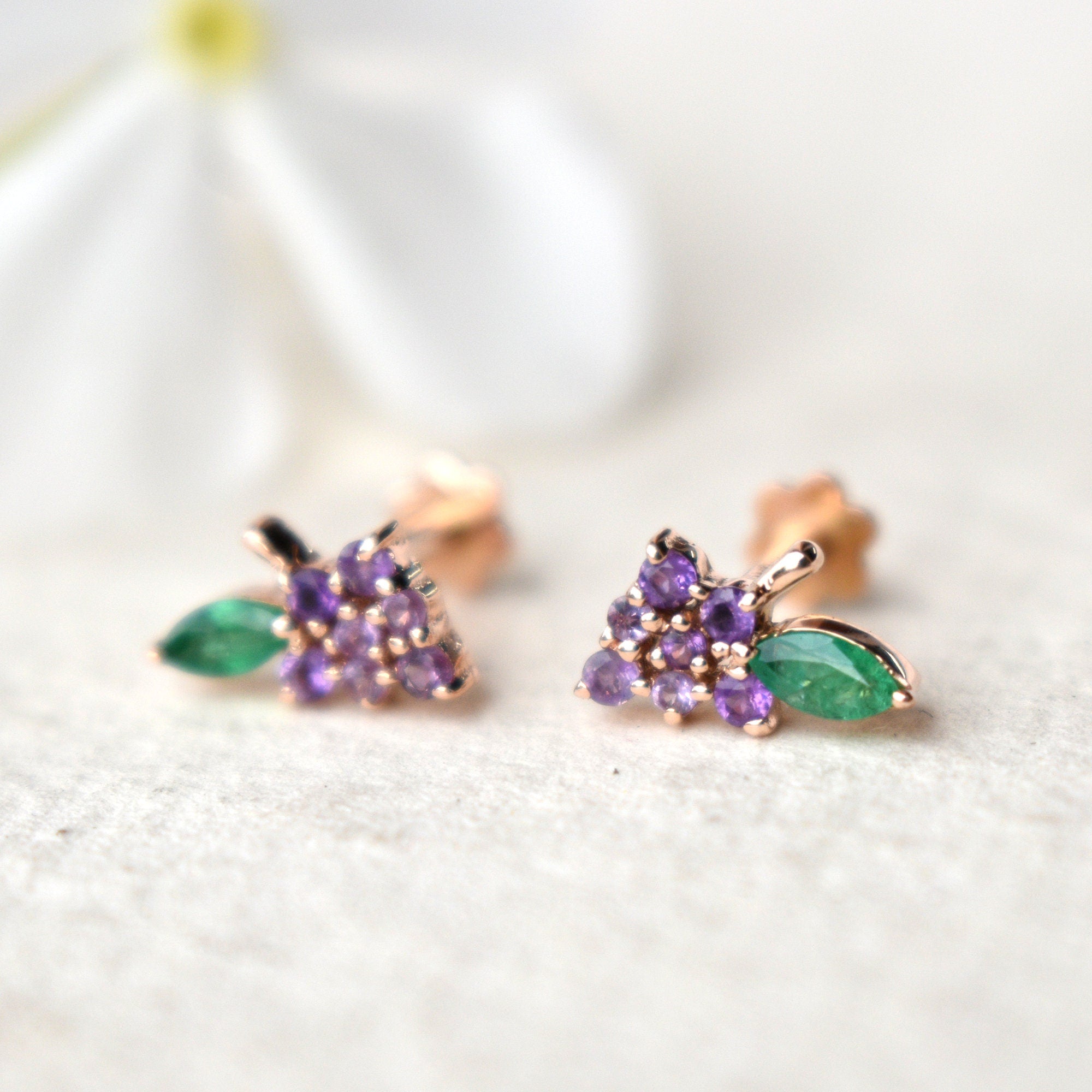 Amethyst & Emerald Grape Earrings