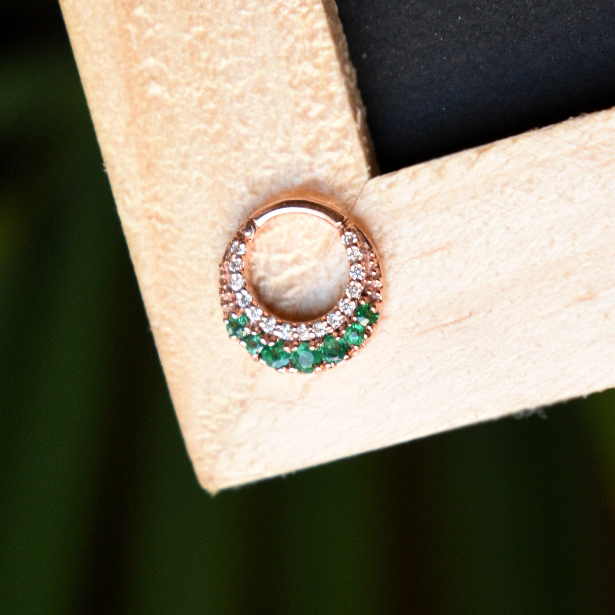 6-12mm Crescent Emerald & Diamond Clicker Hoop