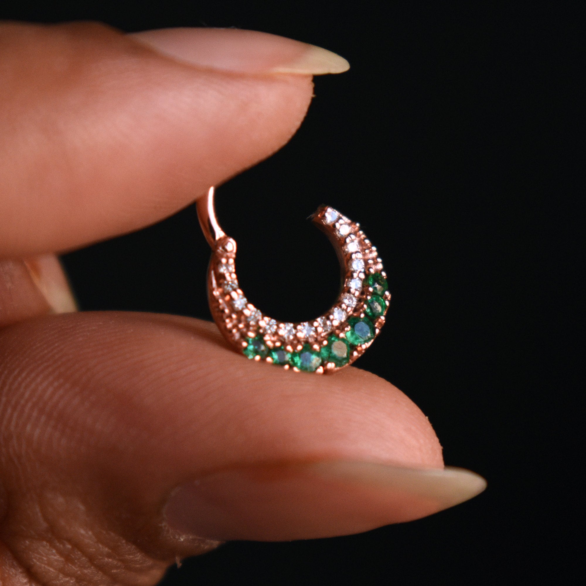 6-12mm Crescent Emerald & Diamond Clicker Hoop