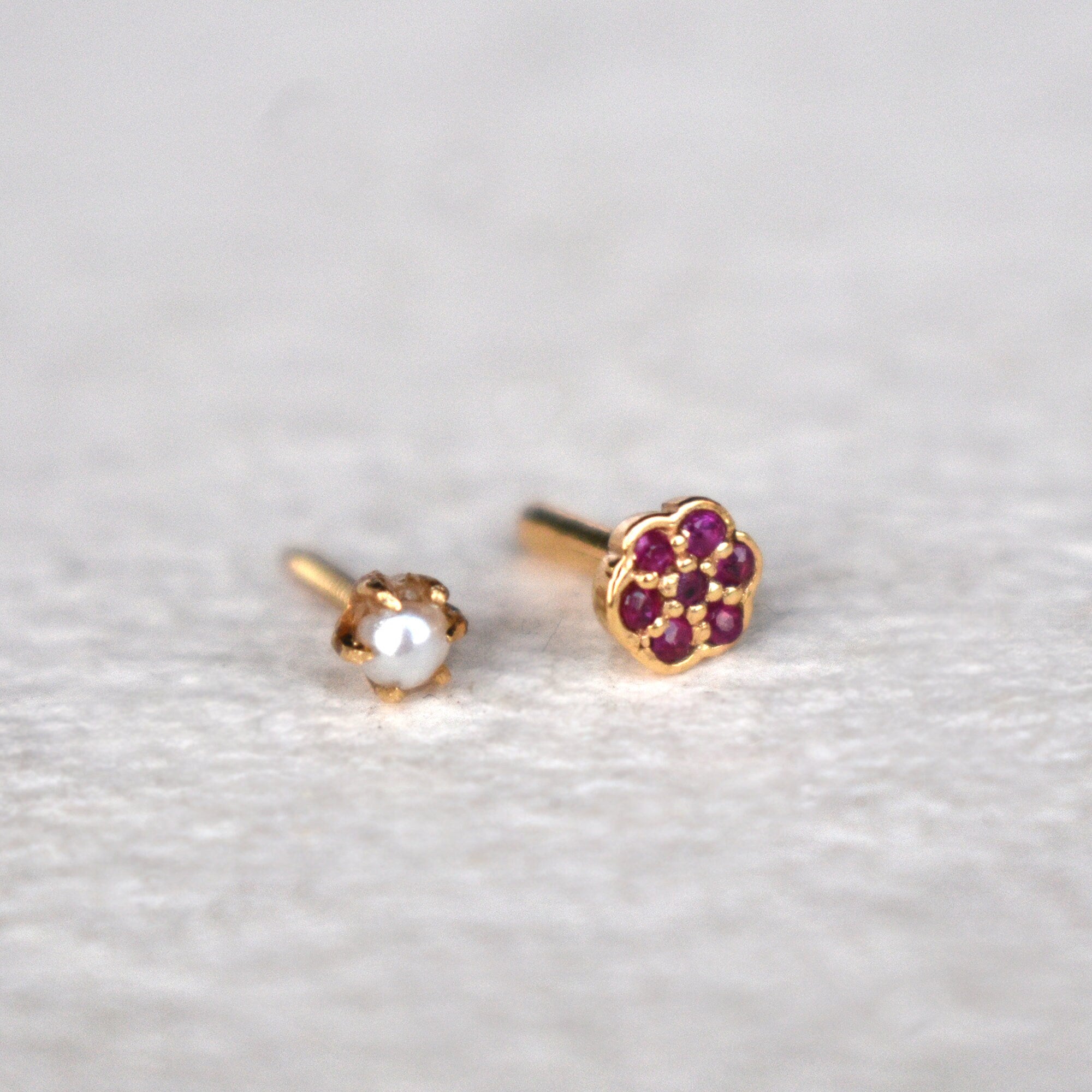 Freshwater Pearl & Natural Gemstone Double Sided Stud, 14K