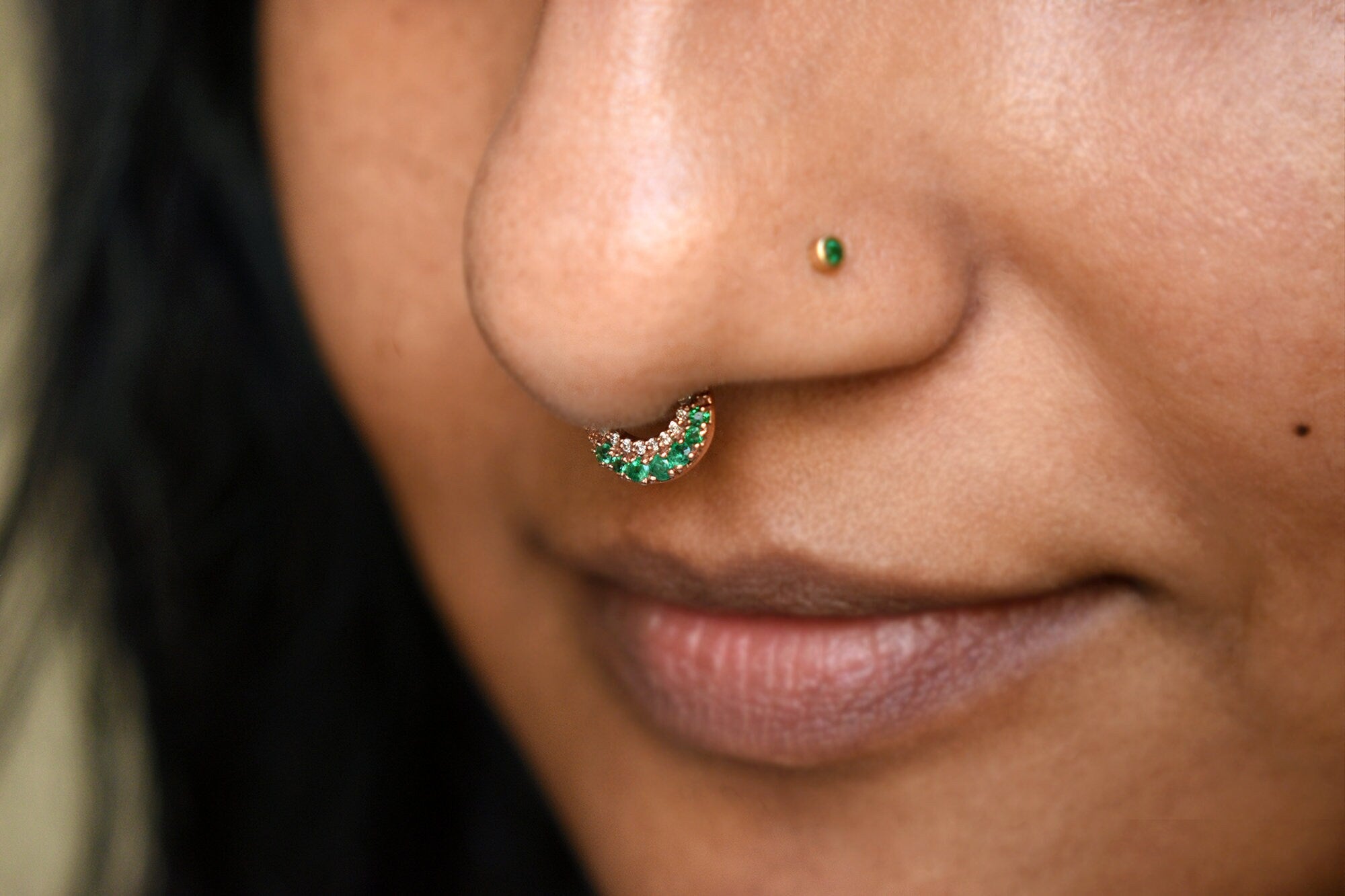 6-12mm Crescent Emerald & Diamond Clicker Hoop