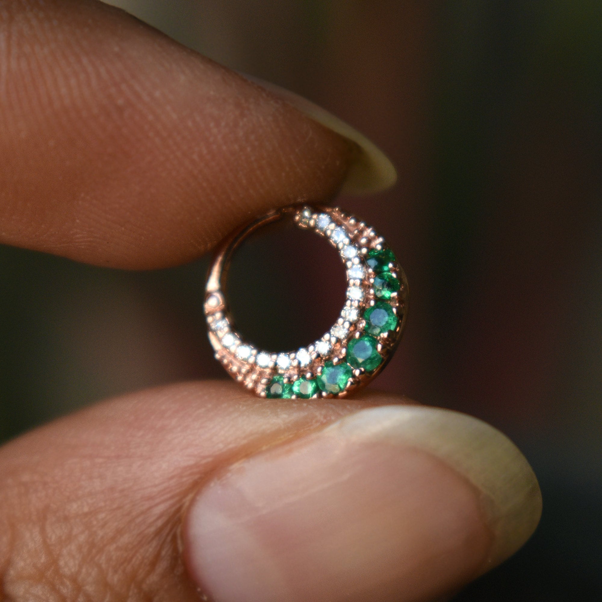 6-12mm Crescent Emerald & Diamond Clicker Hoop