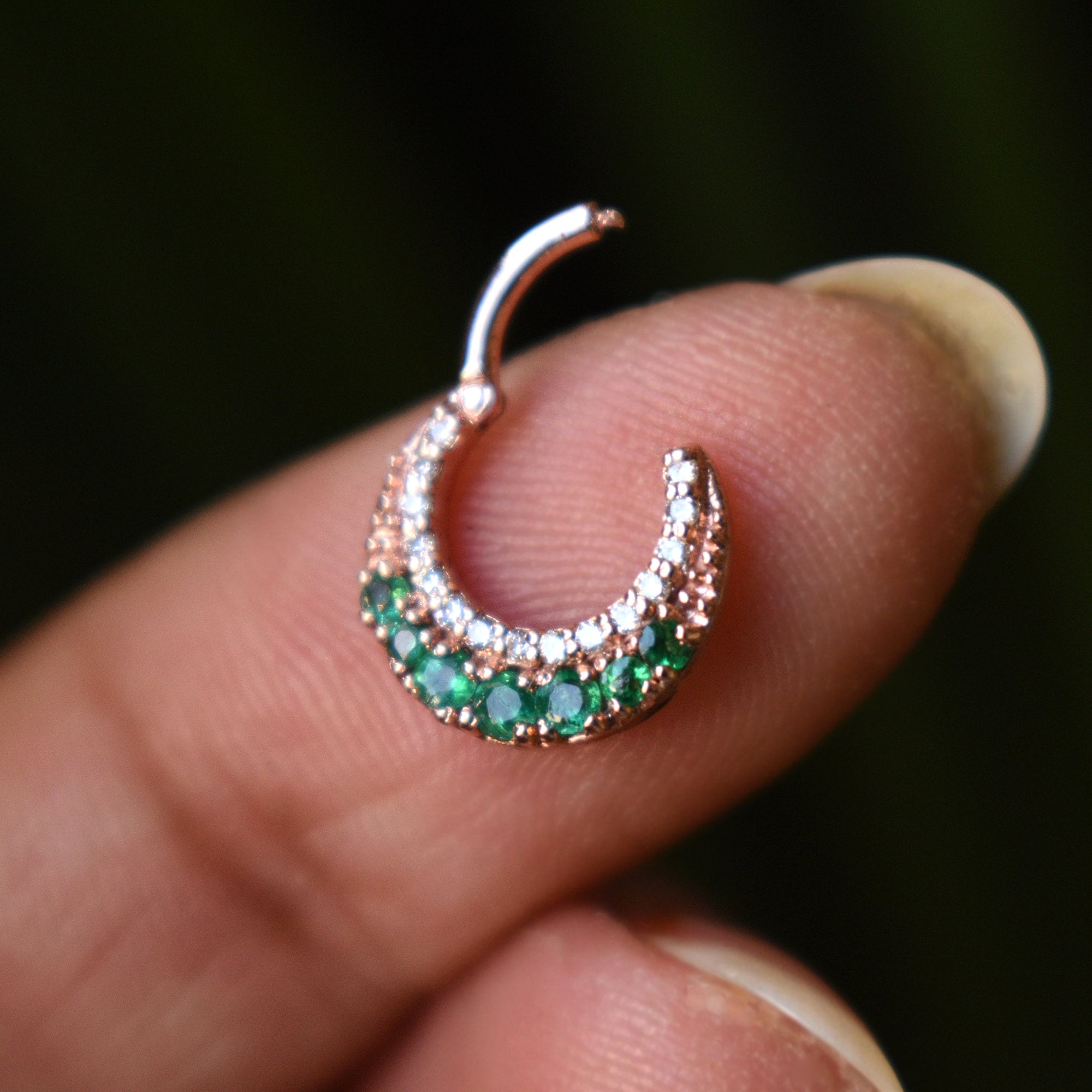6-12mm Crescent Emerald & Diamond Clicker Hoop