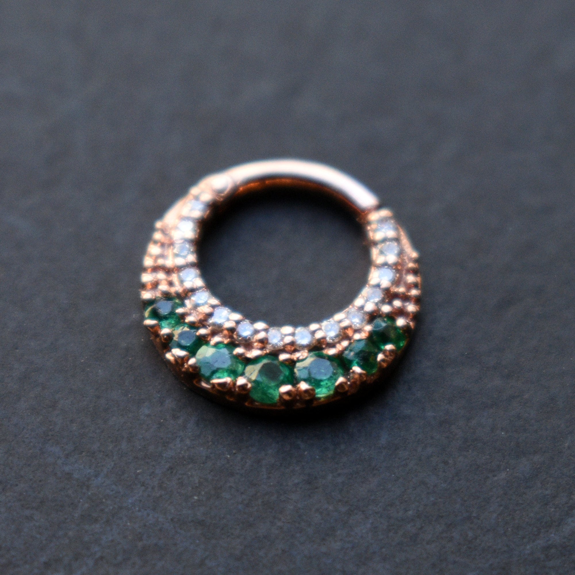 6-12mm Crescent Emerald & Diamond Clicker Hoop