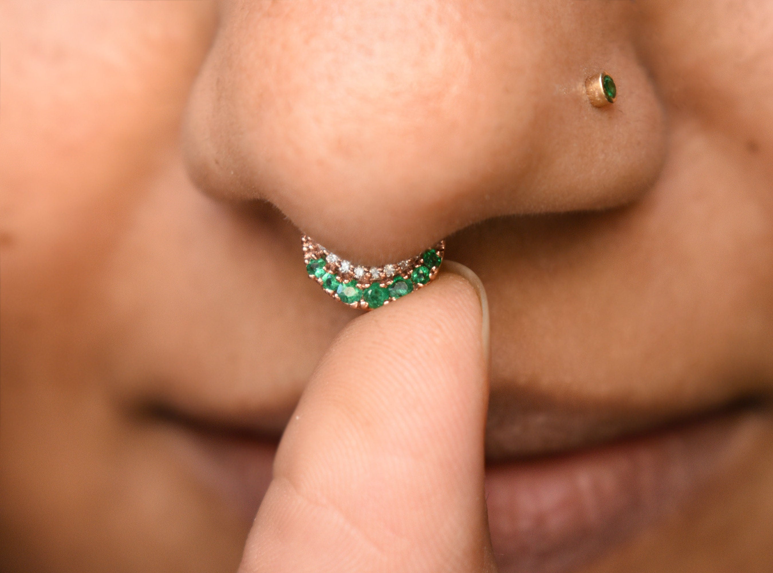 6-12mm Crescent Emerald & Diamond Clicker Hoop