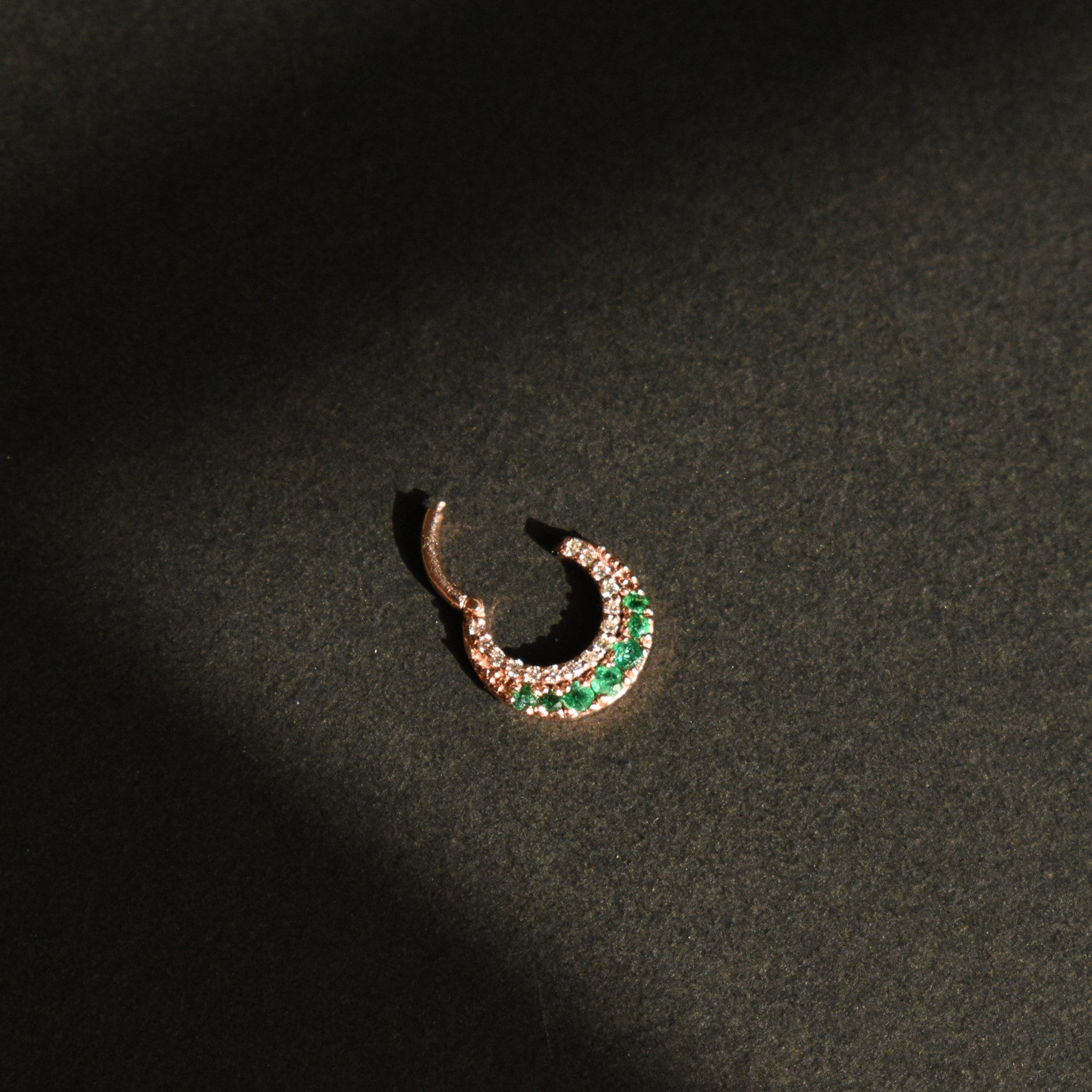 6-12mm Crescent Emerald & Diamond Clicker Hoop