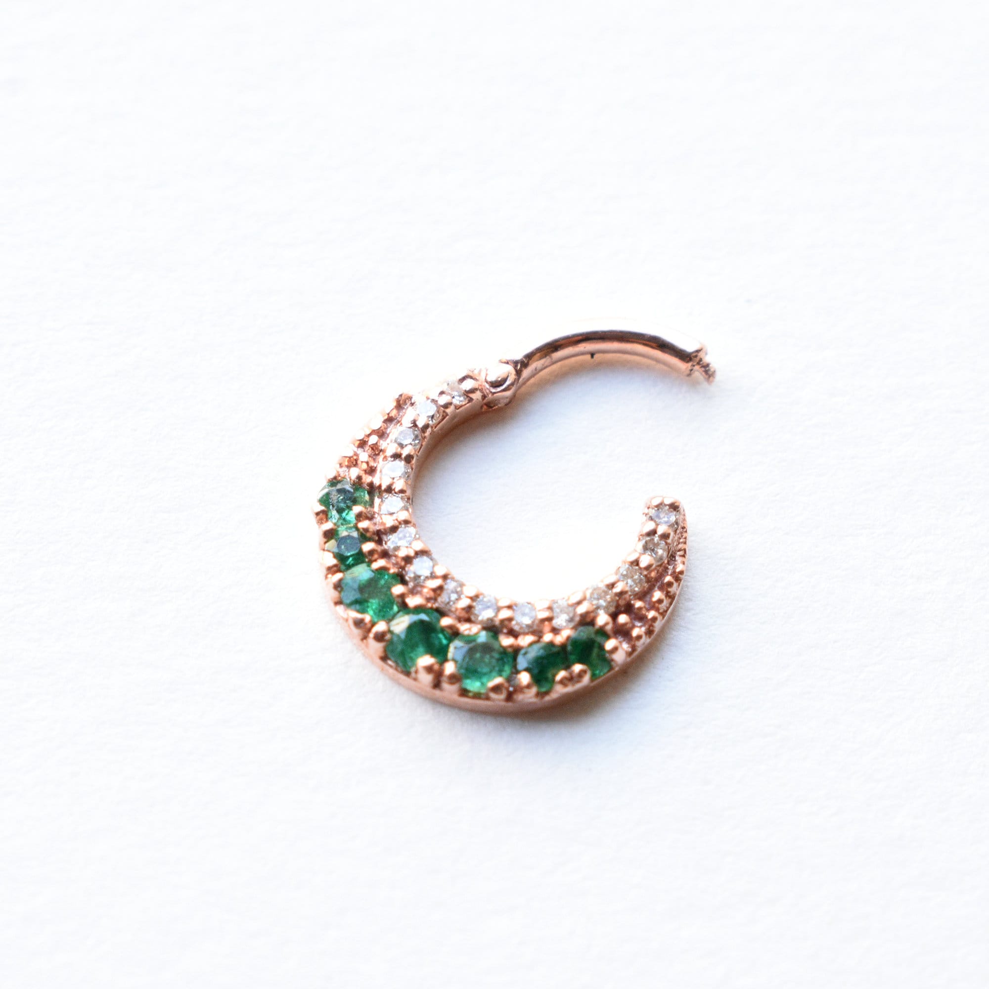 6-12mm Crescent Emerald & Diamond Clicker Hoop