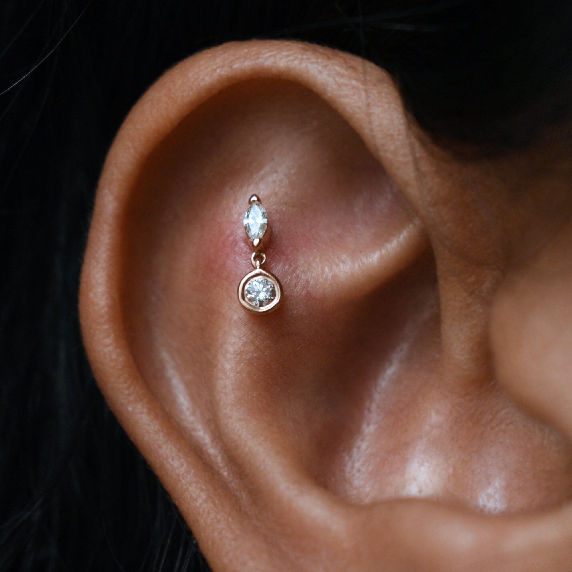 Round & Marquise Diamond Tiny Natural Dangle Earring