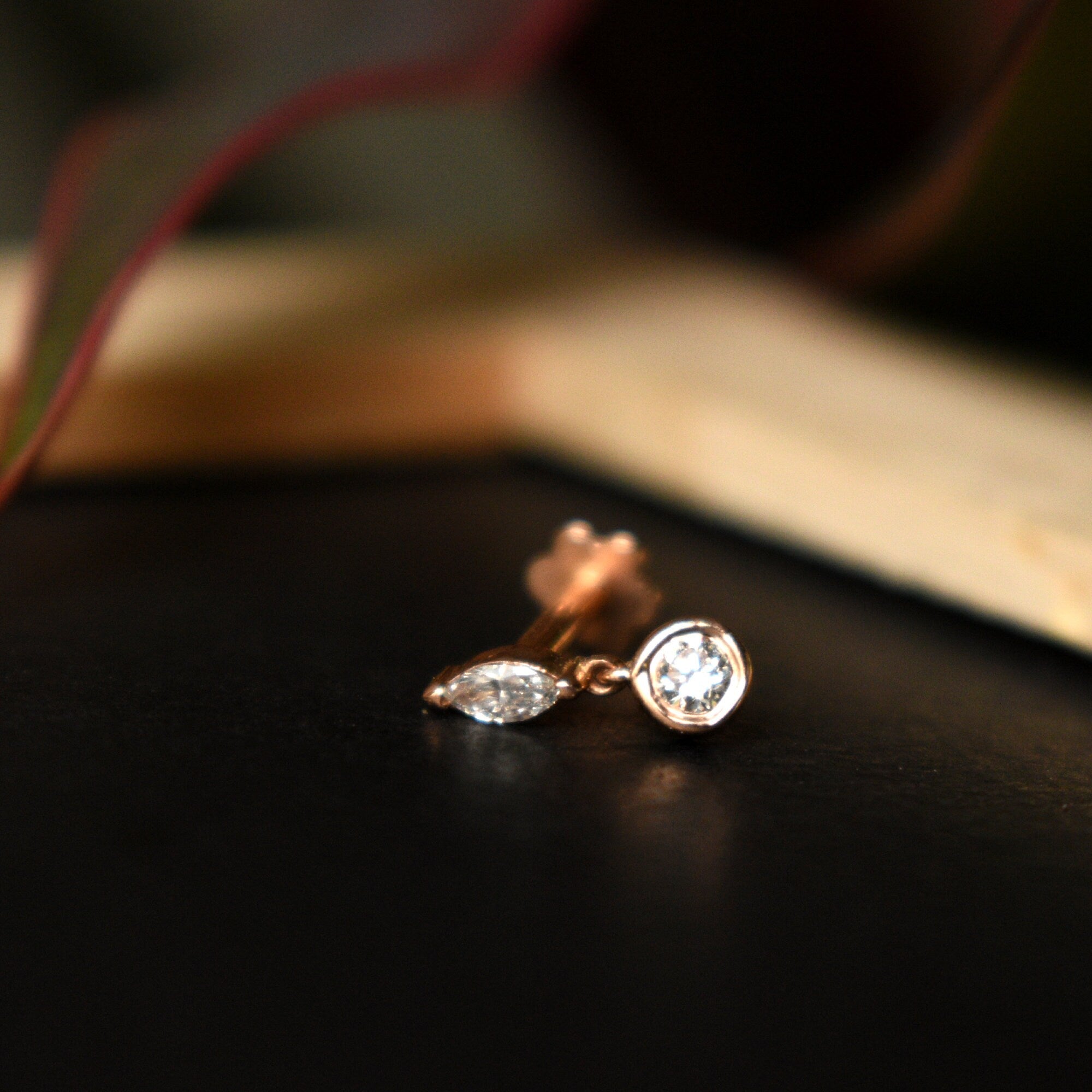 Round & Marquise Diamond Tiny Natural Dangle Earring