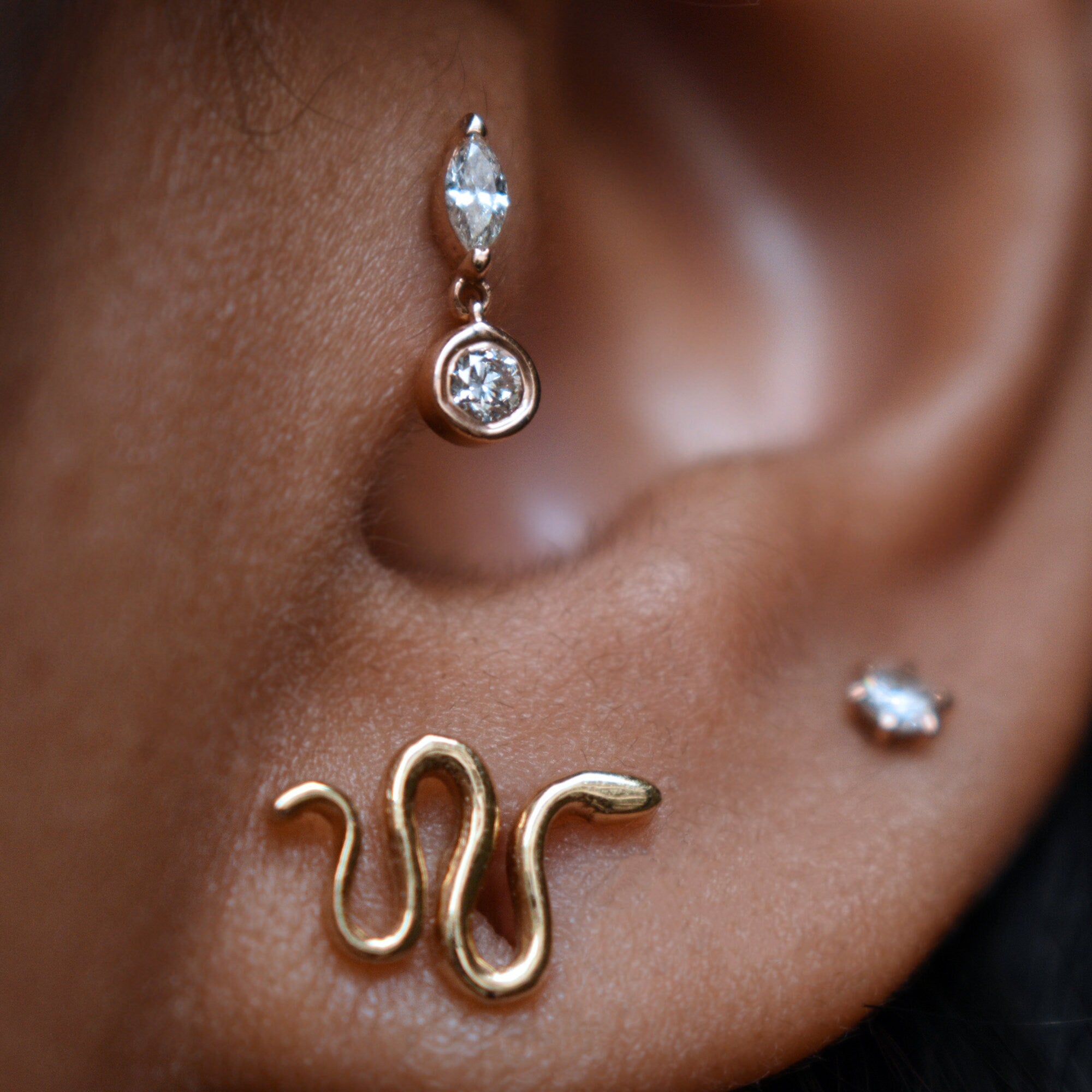 Round & Marquise Diamond Tiny Natural Dangle Earring