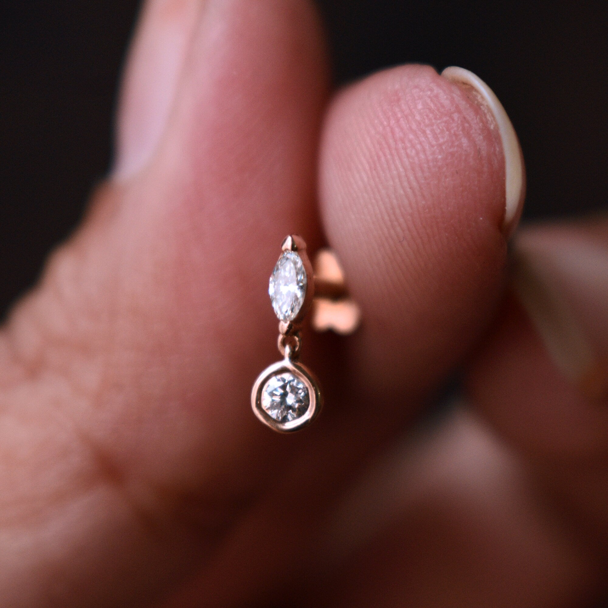 Round & Marquise Diamond Tiny Natural Dangle Earring