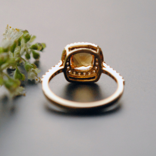 Cushion Citrine with Diamond Halo Engagement Ring