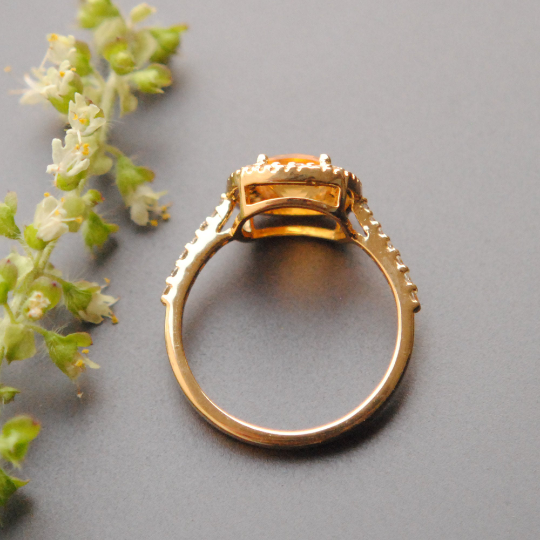 Cushion Citrine with Diamond Halo Engagement Ring