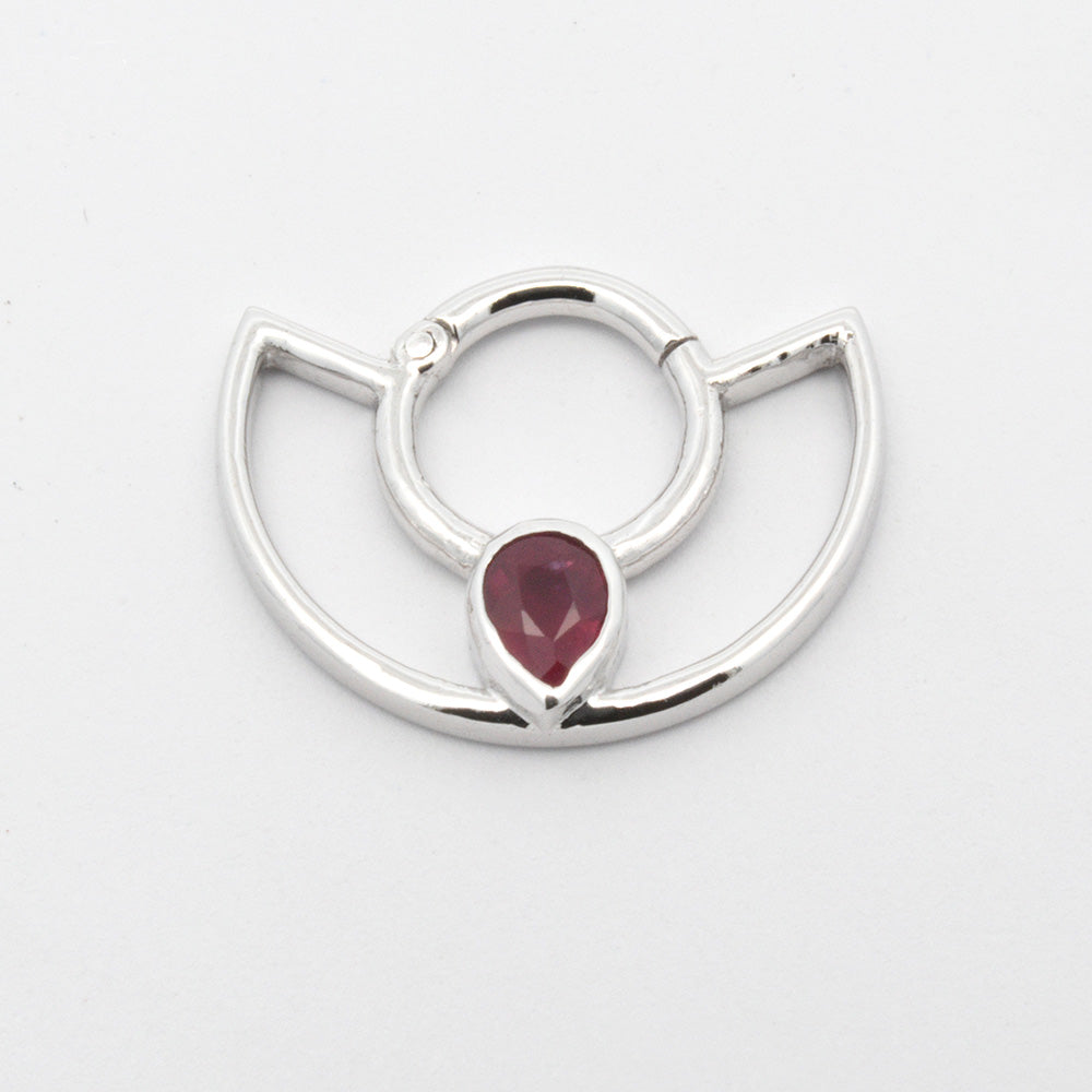 6 mm Pear Ruby Two Line Seamless Clicker in 14K White Gold