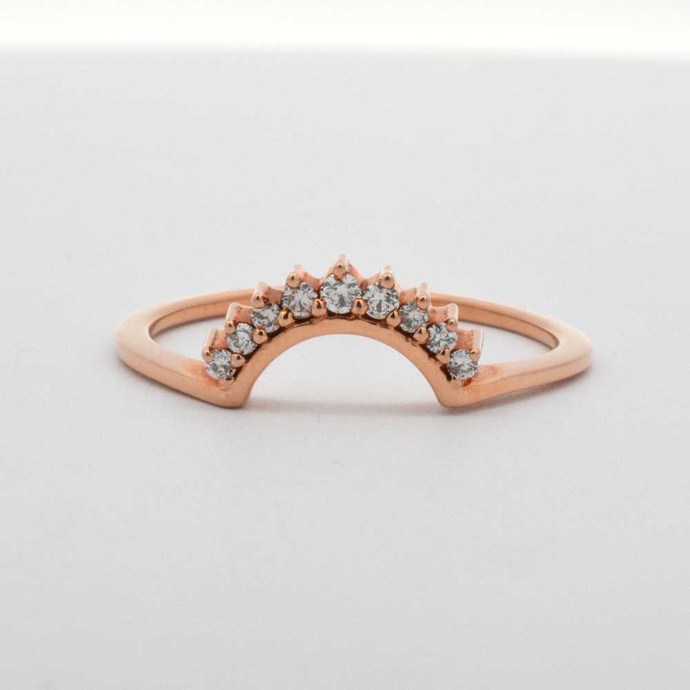US6.75 14k Rose Gold Curved Diamond Wedding Stack Ring