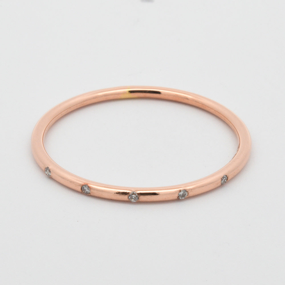 US 7.5 14k Rose Gold 1mm Flush Set 5 Diamond Band