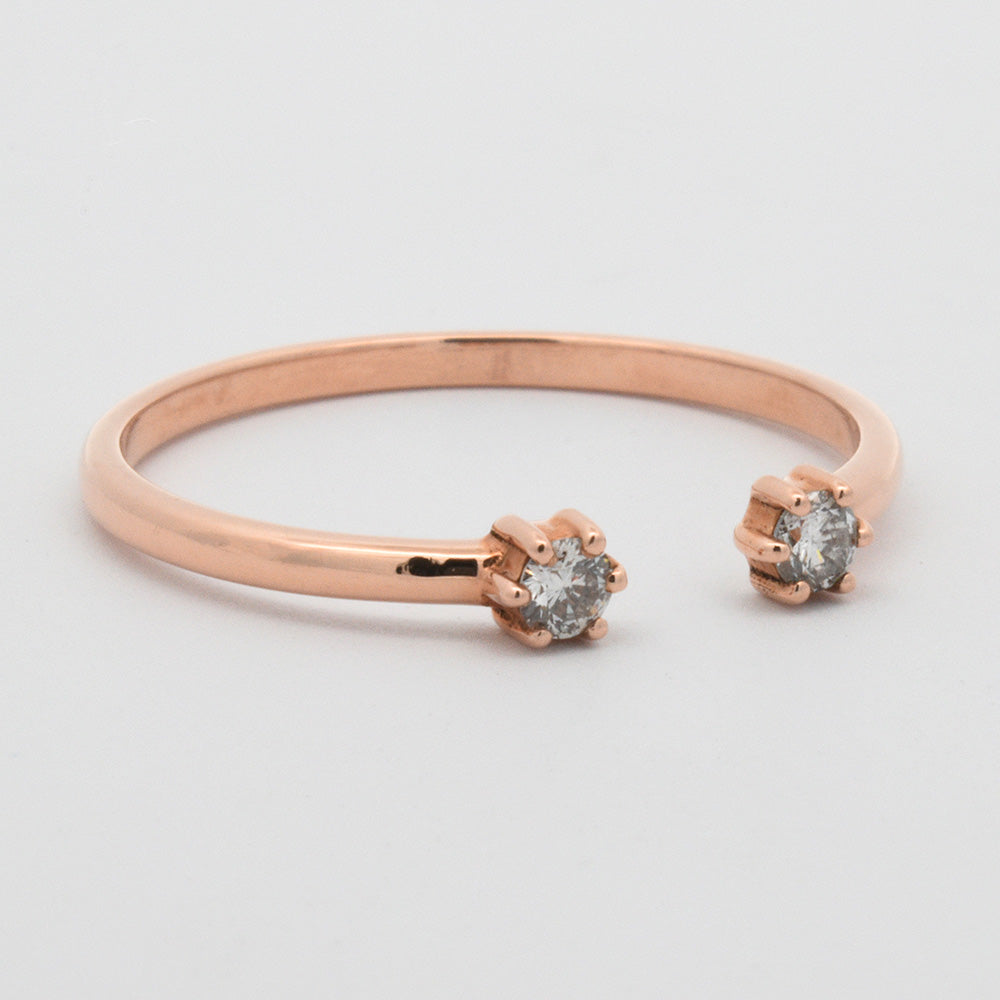 US 7 Two Diamond Open Ring in 14k Rose Gold