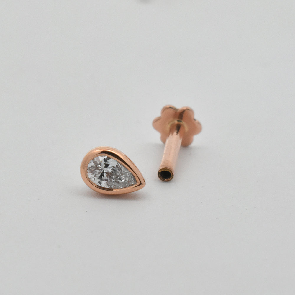 0.10Ct Natural Pear Diamond Flatback Earring in 14k Solid Rose Gold