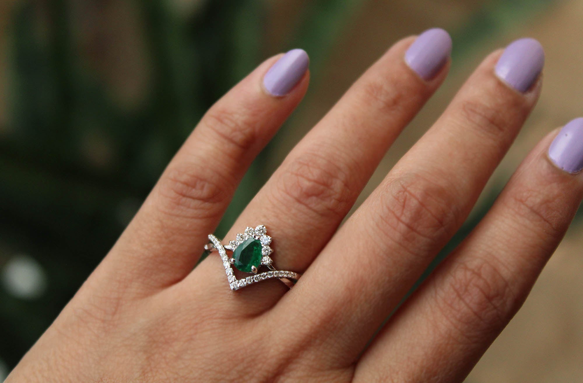 Lanmi Antique 14K White Gold Natural Green Emerald Rings Brilliant Diamond  Engagement Wedding for Women Promotion | Amazon.com