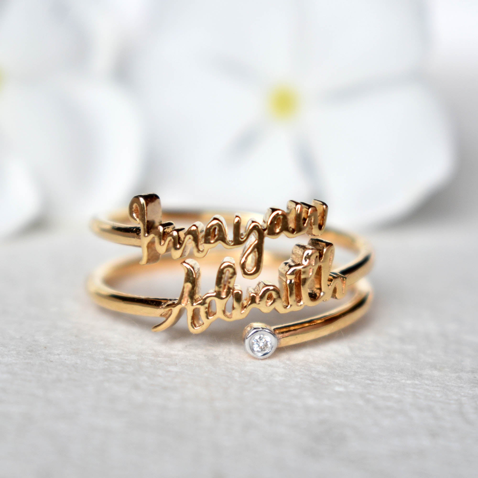 Buy 14K 18K Solid Gold Duo Name Ring, Custom One Two or Three Names Ring,  Single Double Triple Name Ring, Personalized Gift for Her Online in India -  Etsy
