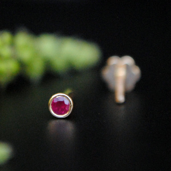2mm 3mm Natural Ruby Bezel Set Stud - Abhika Jewels