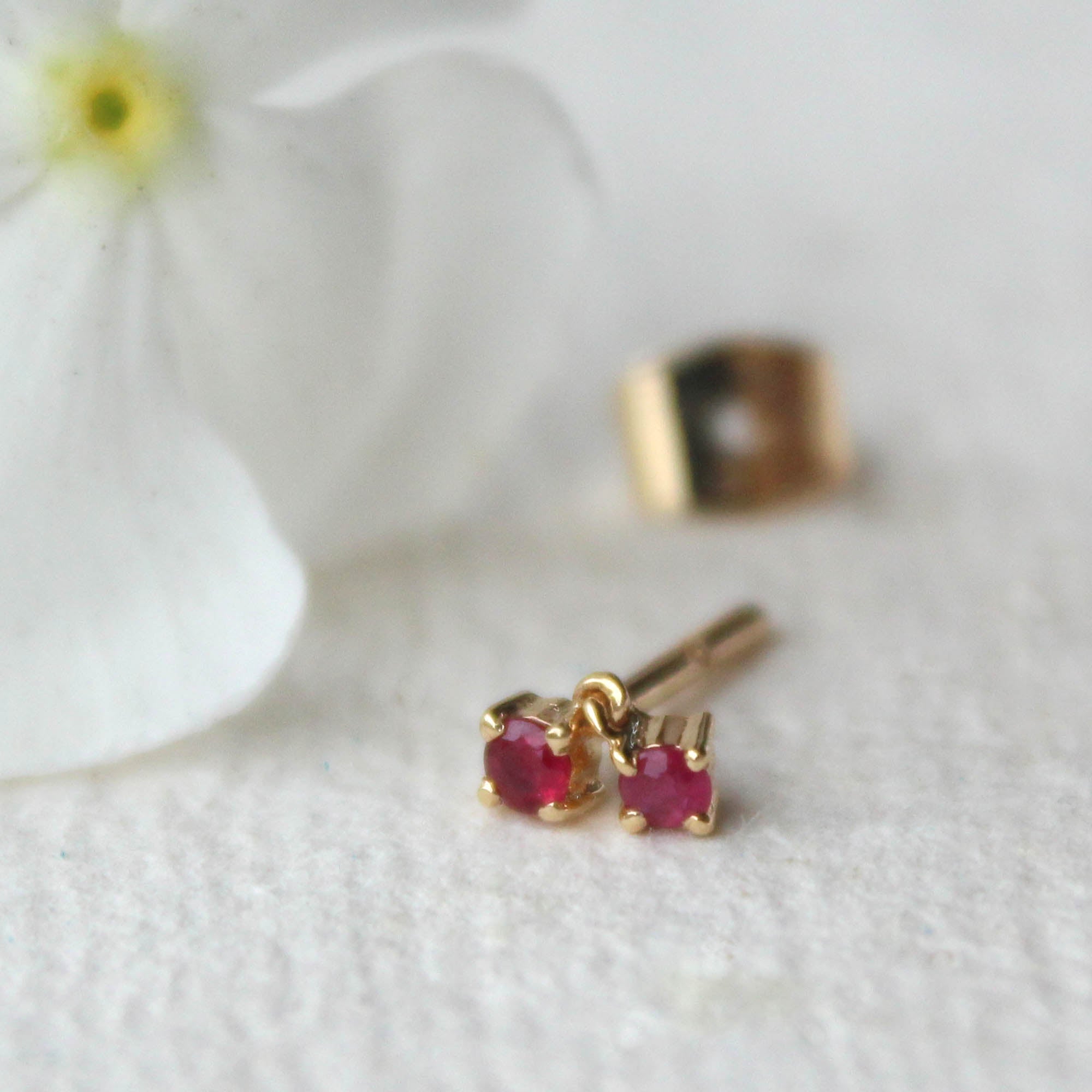 9ct Gold Natural Ruby Stud Earrings in Red | Angus & Coote