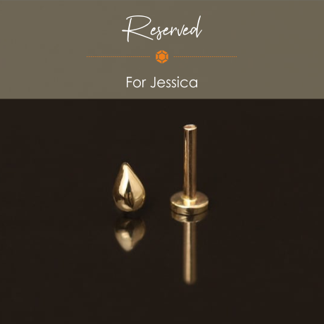 Reserved for Jessica - Single 3x2mm Domed Pear Stud, 14k Solid Gold, 16g Threadless Flatback
