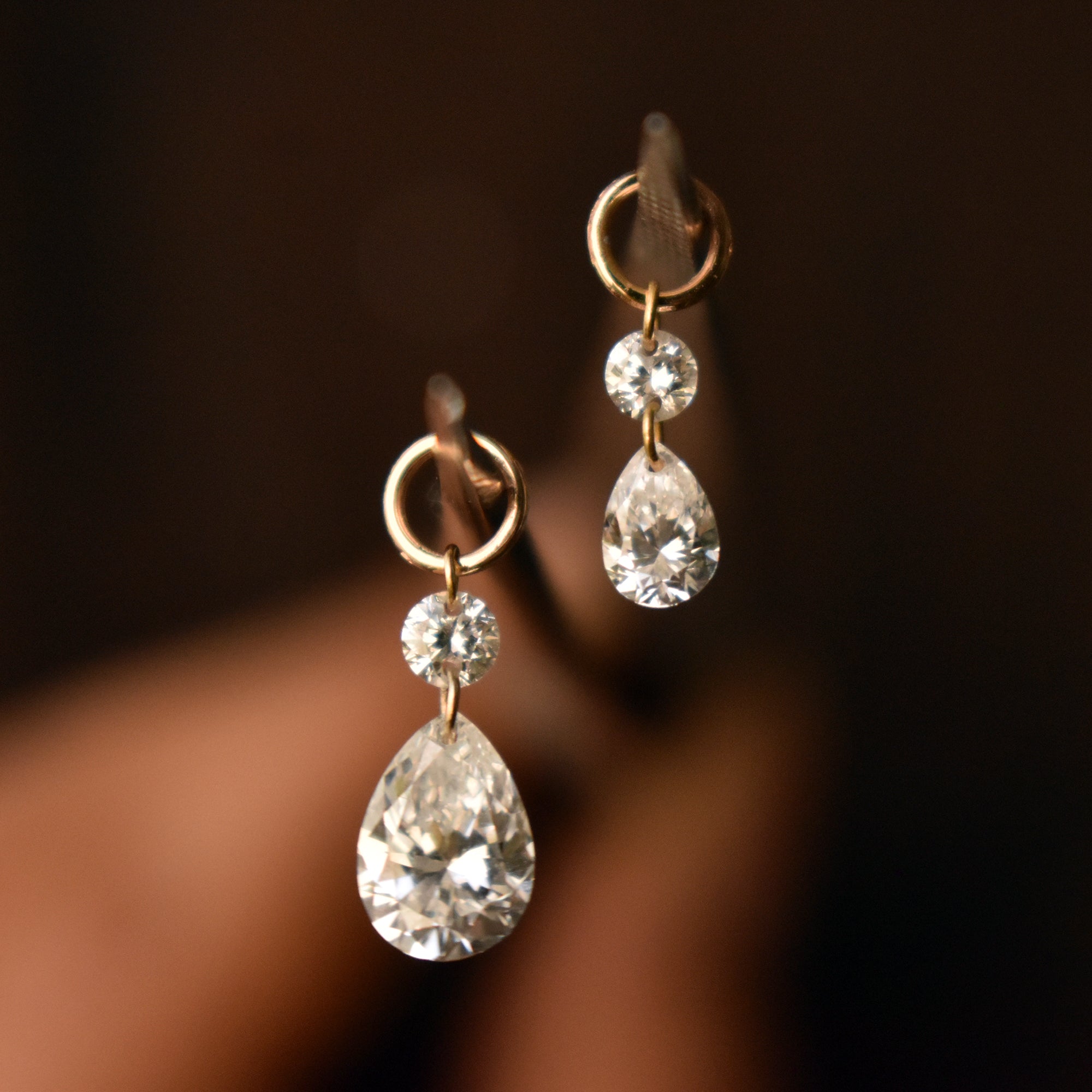 Round & Pear Lab Diamond Floating Dangle Charm
