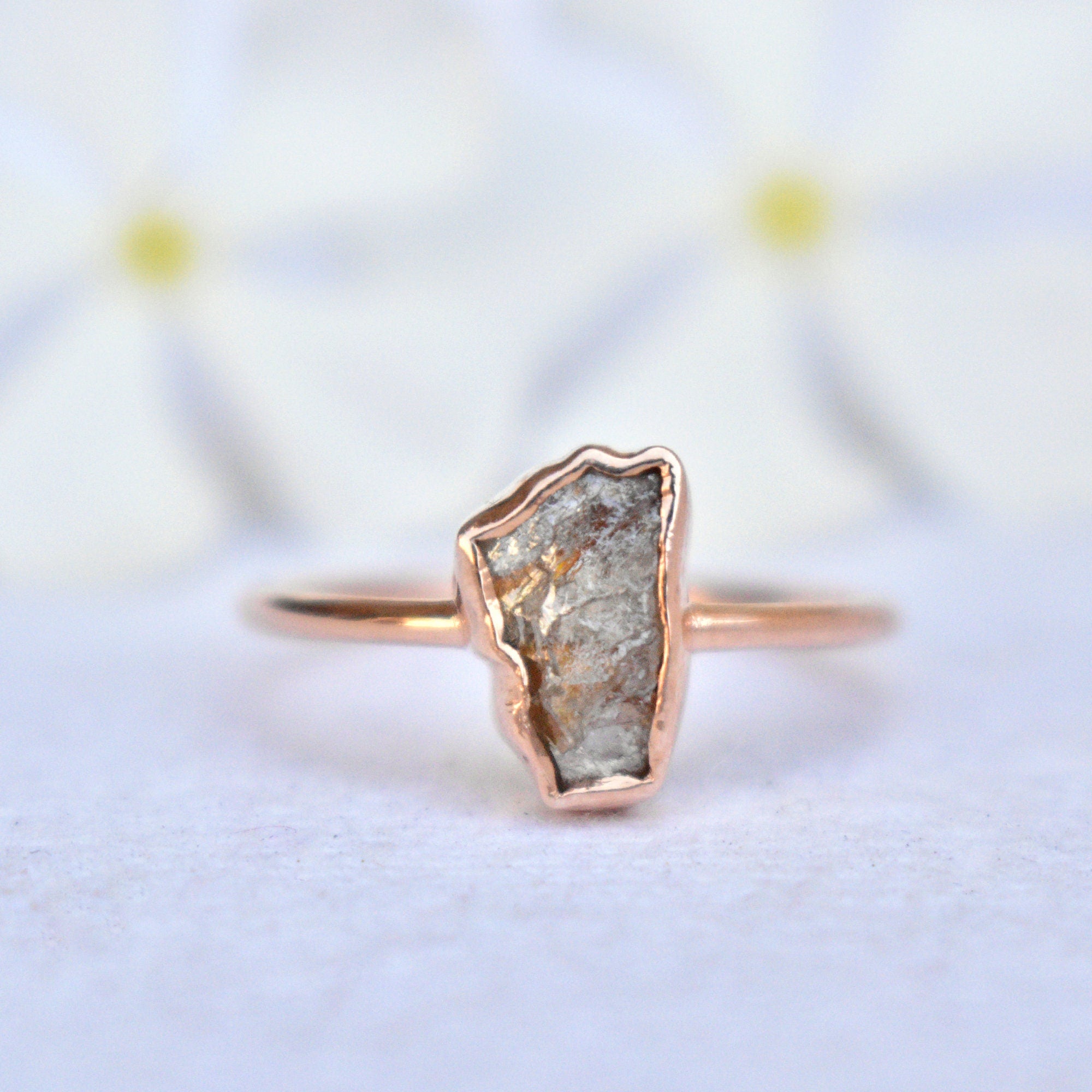 Brown Rough Diamond Bezel Set Engagement Ring, Solid 14K Rose Gold, Chocolate Brown Raw Diamond Bridal Ring, Unique Proposal