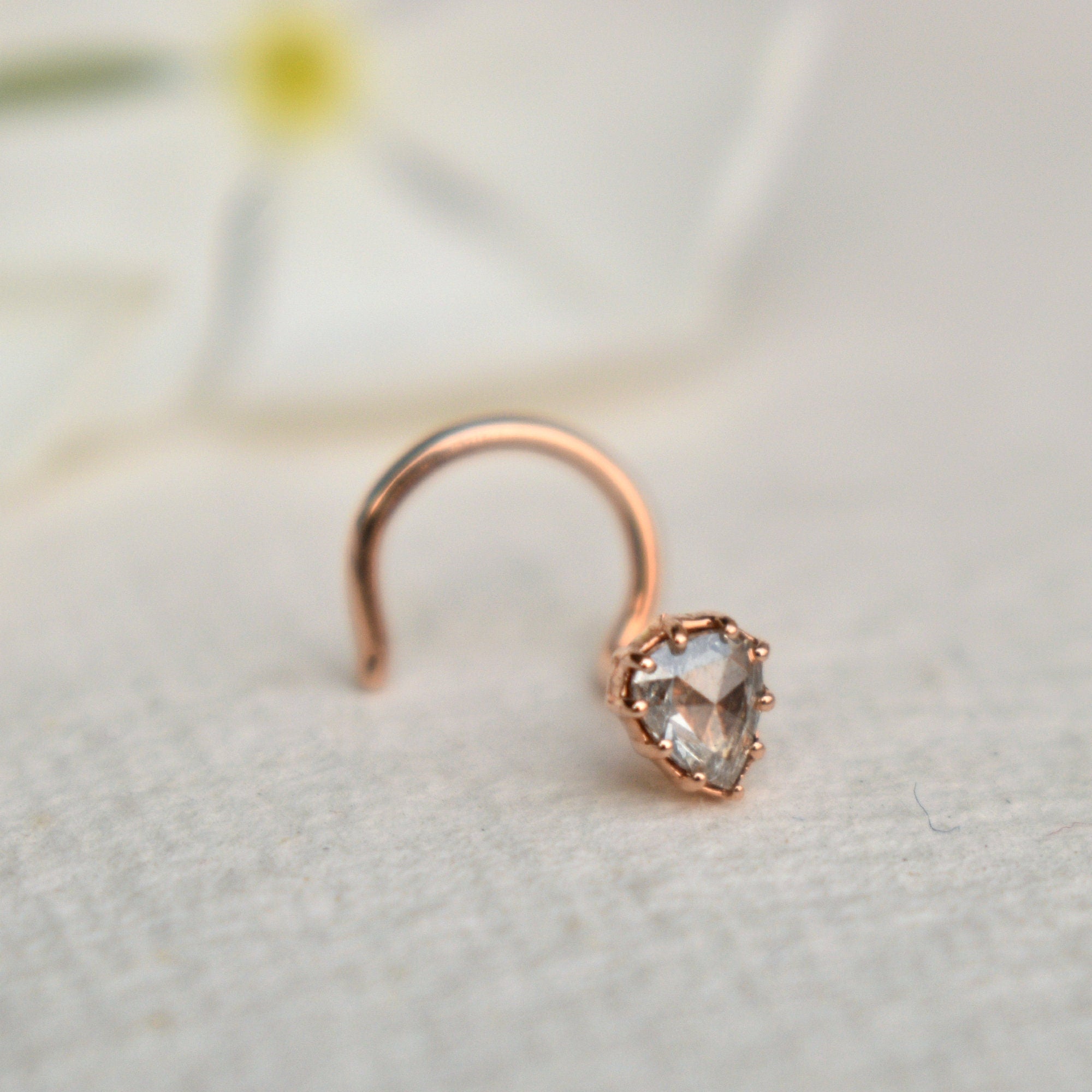 Rose Cut Natural Diamond C Wire Nose Stud, READY TO SHIP