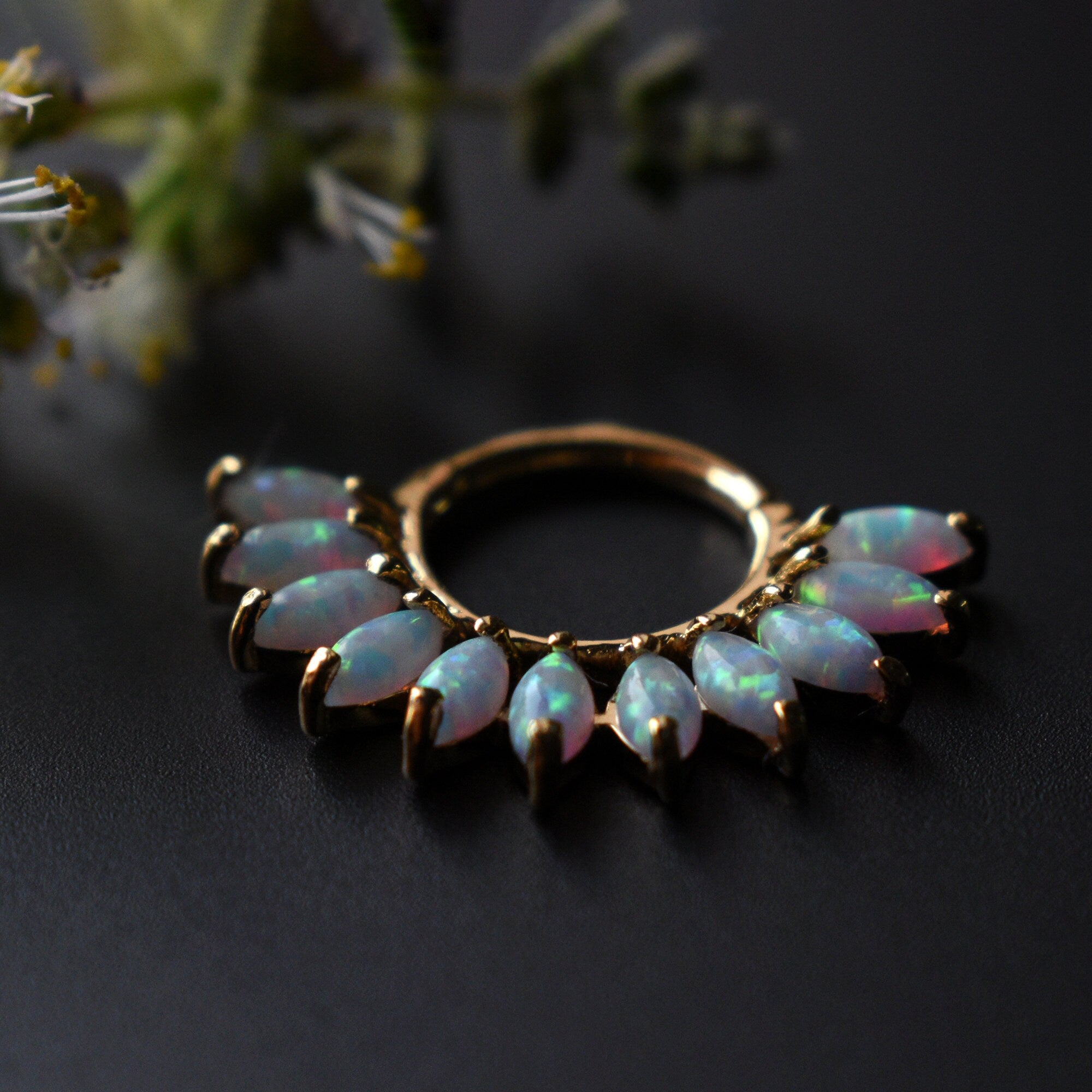 Marquise Opal Daith Septum Clicker Ring Iridescent White Opal Clicker Abhika Jewels