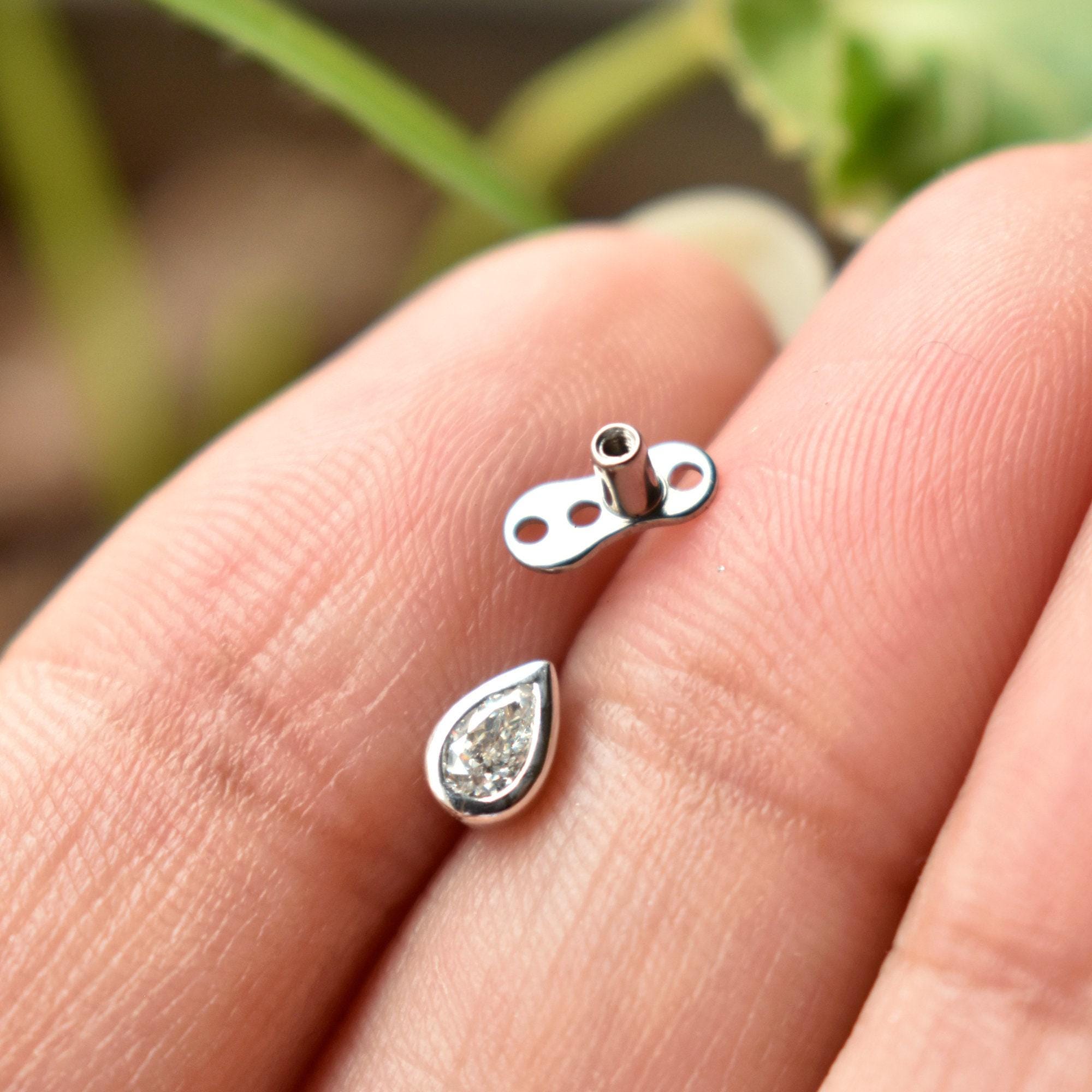 Pear Diamond Dermal Top in 14K 18K Solid Gold with Titanium Anchor