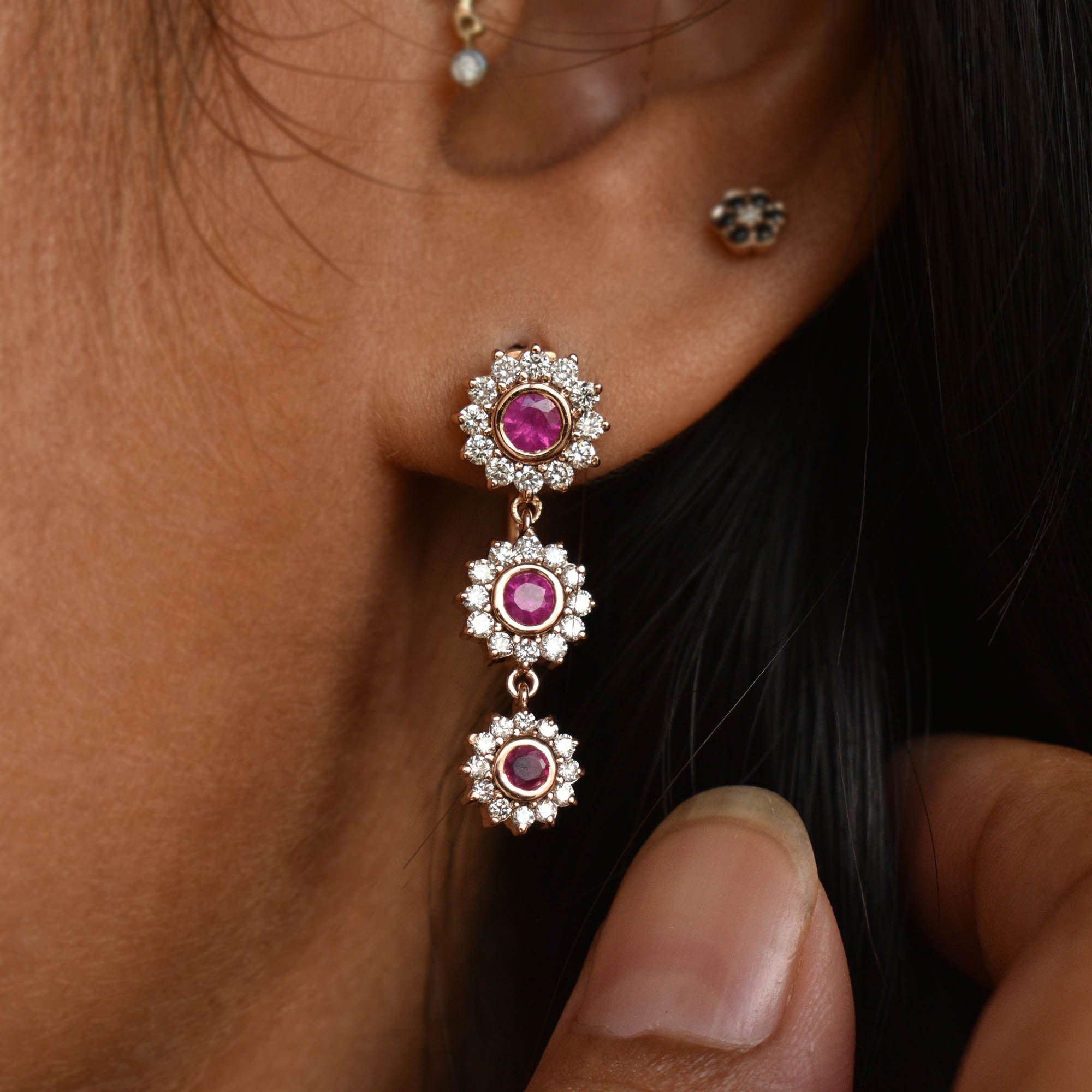 Floral Ruby Diamond Dangle Belly Button Ring Abhika Jewels