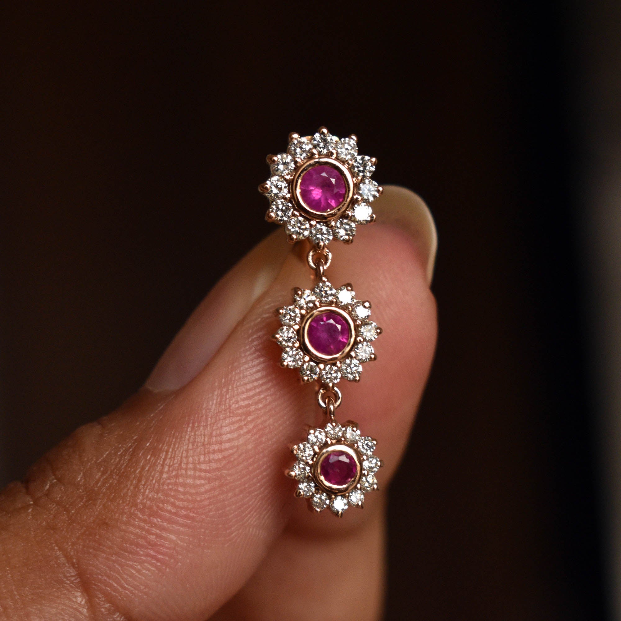 Floral Ruby & Diamond Dangle Belly Button Ring