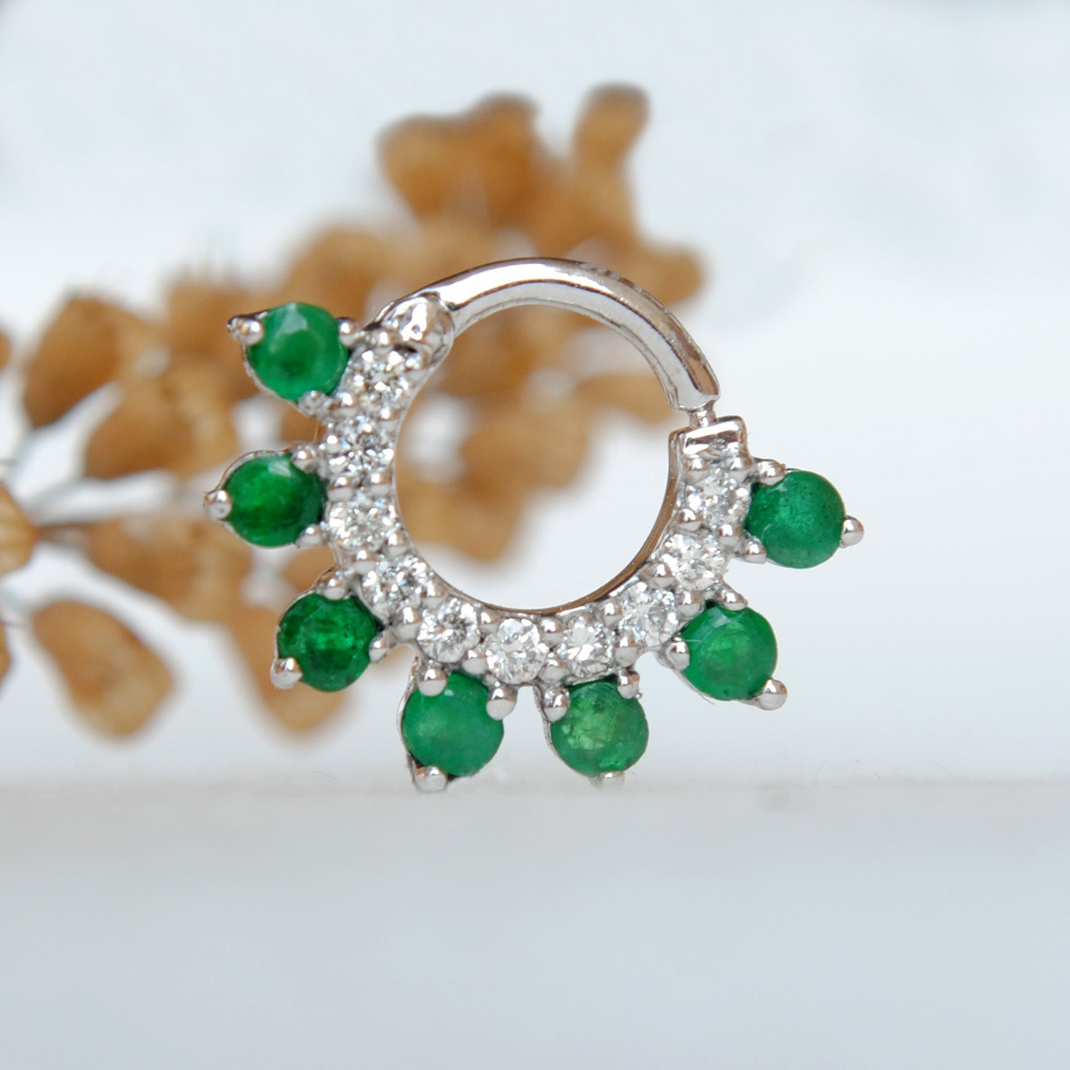 Spaced Emerald & Diamond Daith Septum Clicker 6-12mm