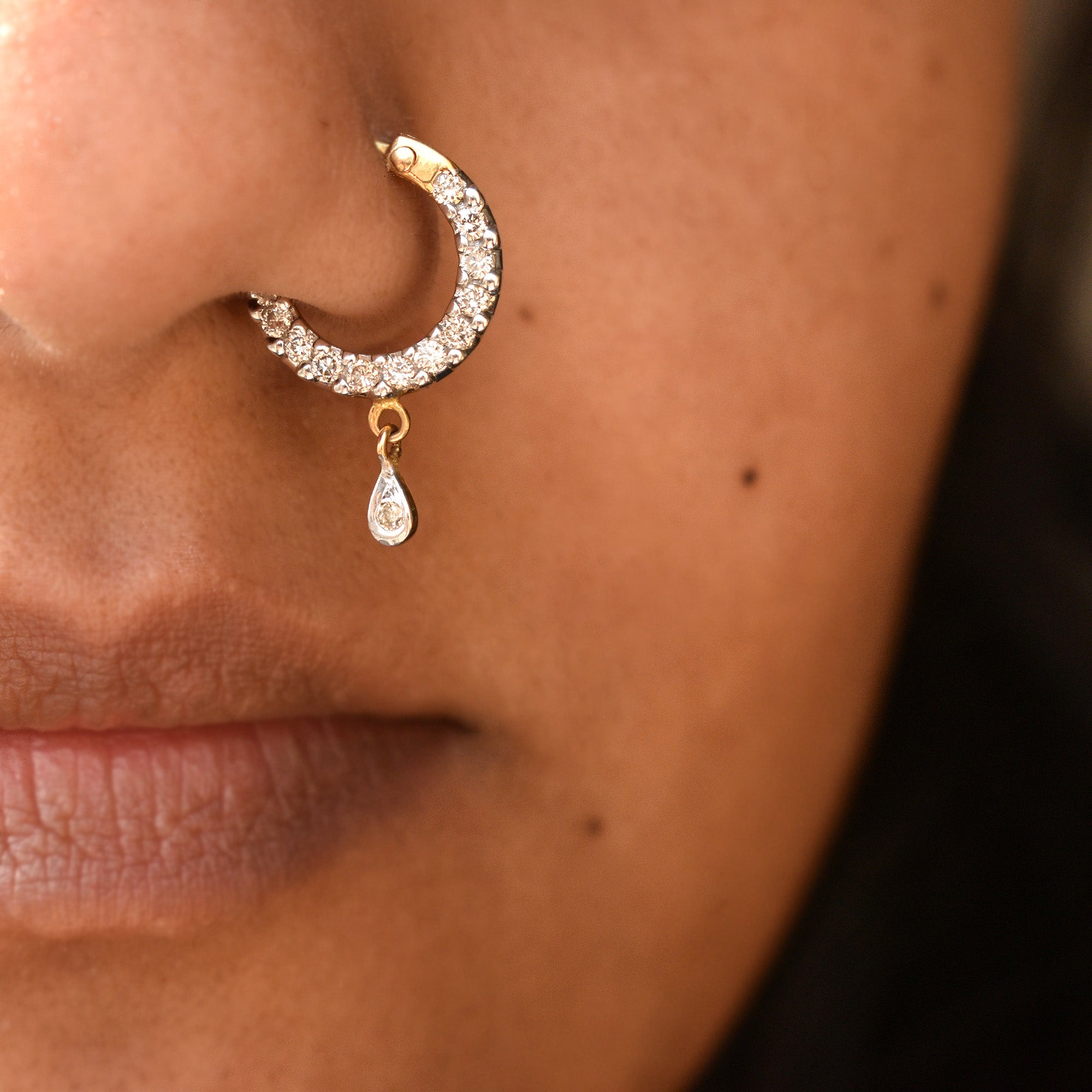 Infinity Diamond Nose Hoop with Drop Dangle 18g