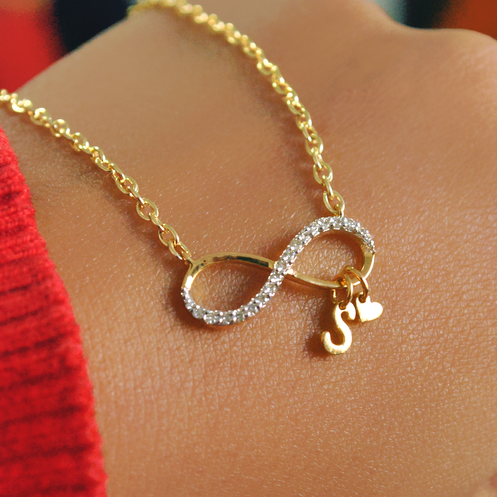 Infinity Initial and Heart Necklace in 14K Gold Diamond Abhika Jewels