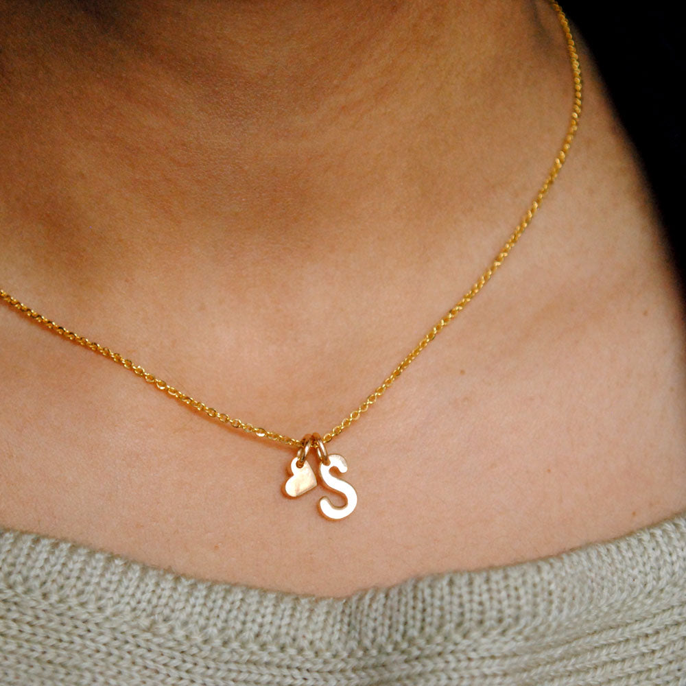 Custom Made 14K Gold Initial Heart Charm Initial Necklace (LP065)