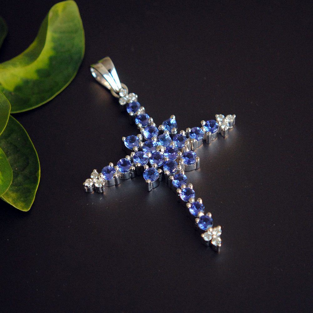 Tanzanite Blue Cross Pendant Necklace, Big Christian Catholic Cross Ne -  Abhika Jewels