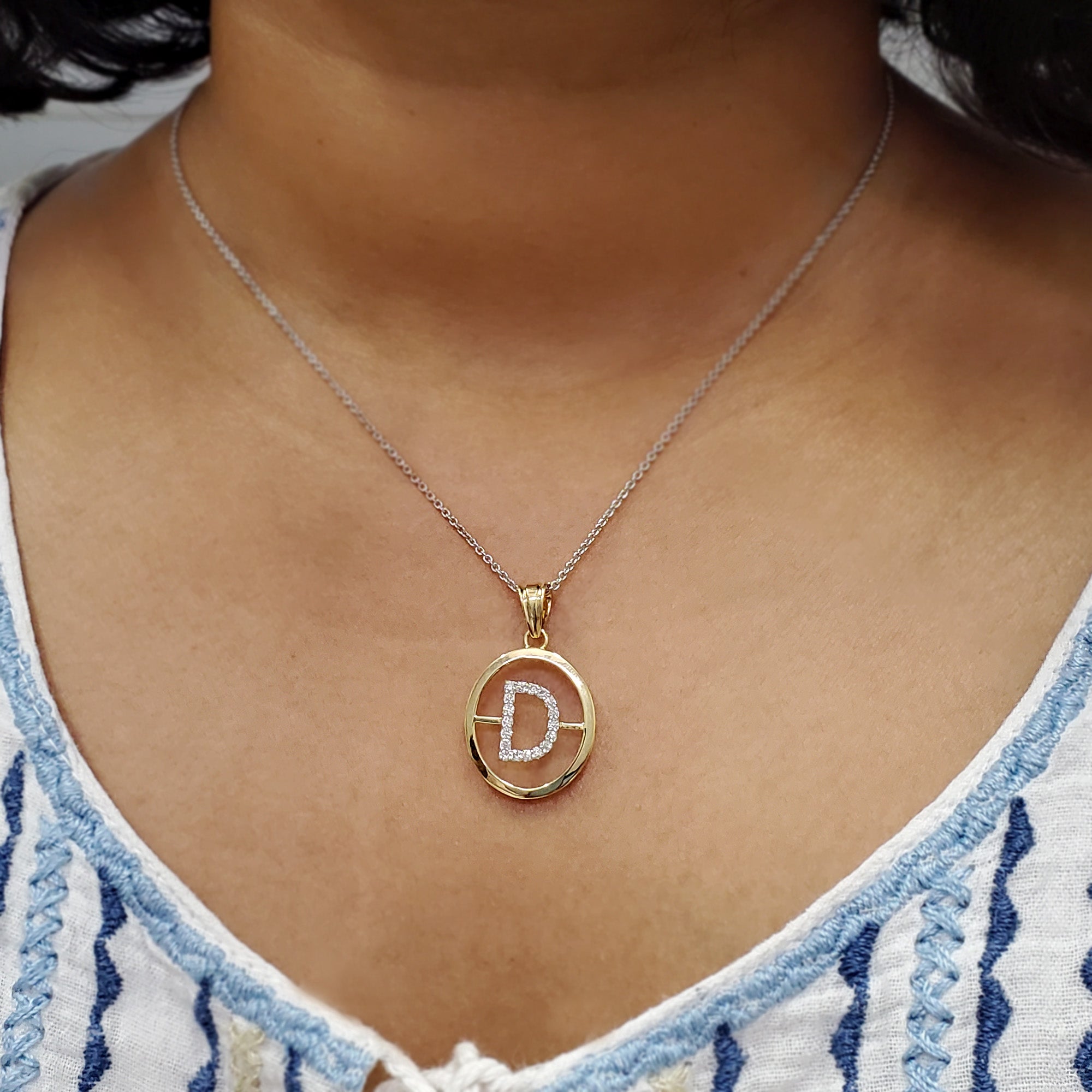 Diamond Initial Pendant 14K Letter 'D'